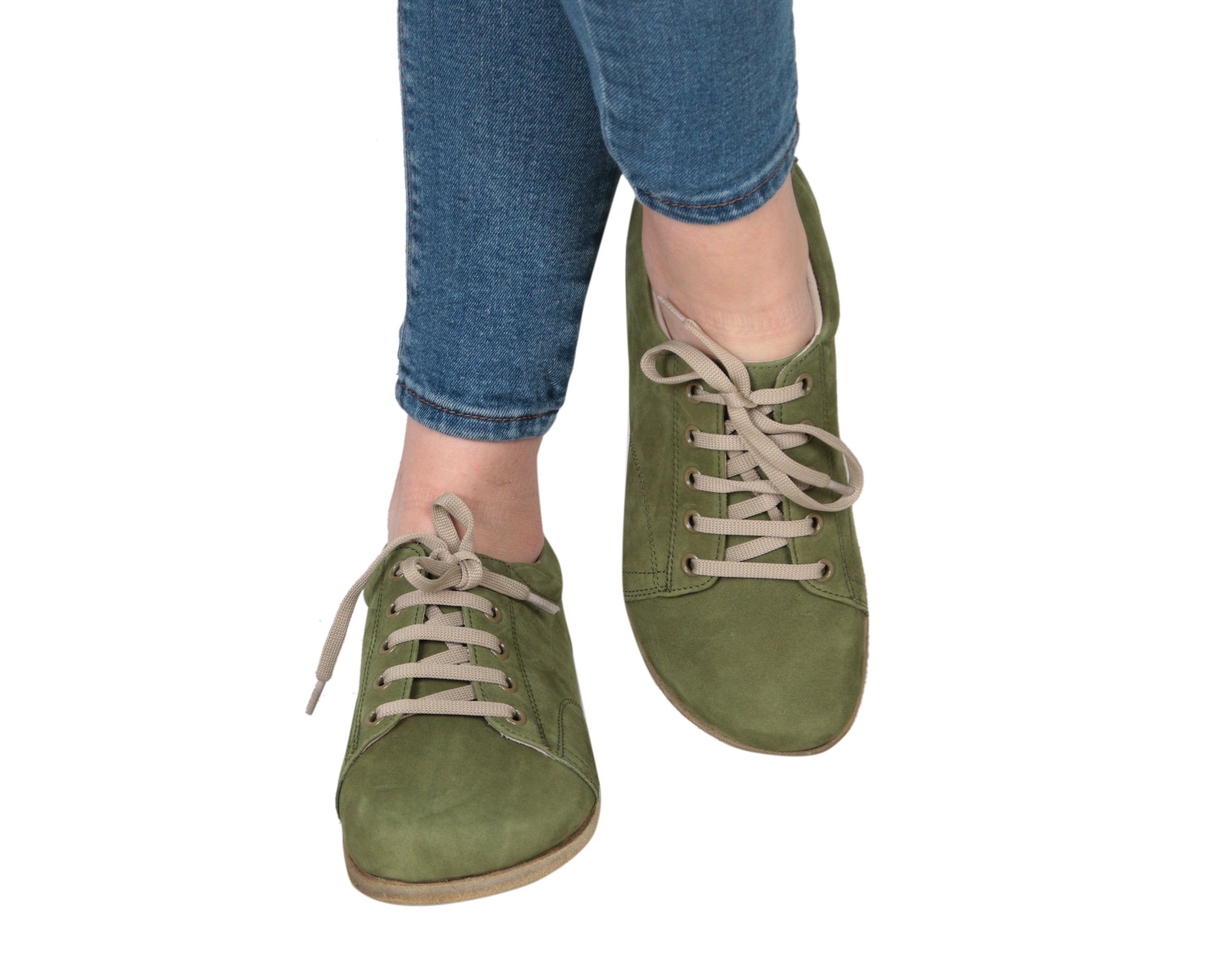 Green Sneaker Wide Barefoot Nubuck Leather Handmade Shoes