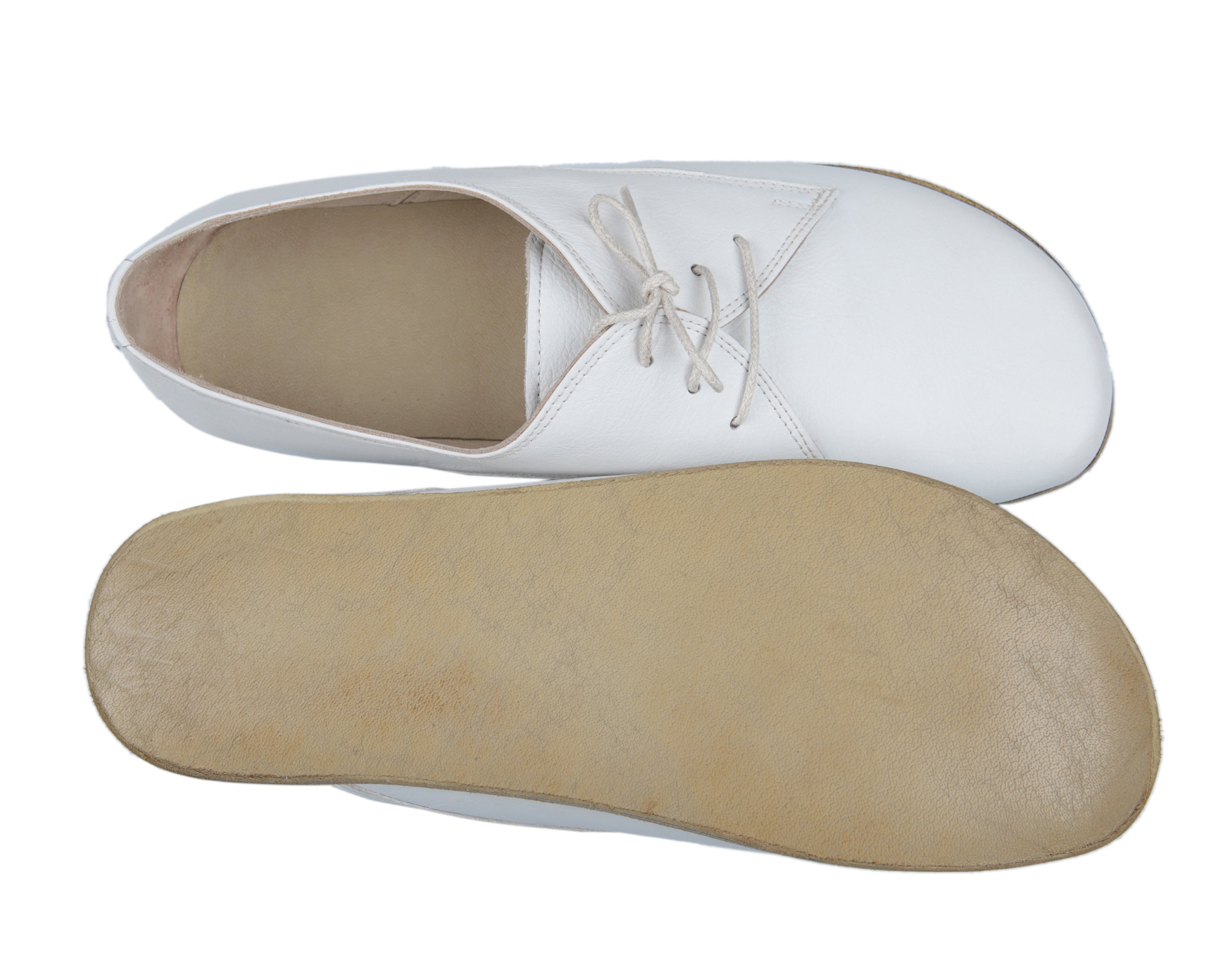 White Oxford Wide Barefoot Smooth Leather Handmade Classic Shoes