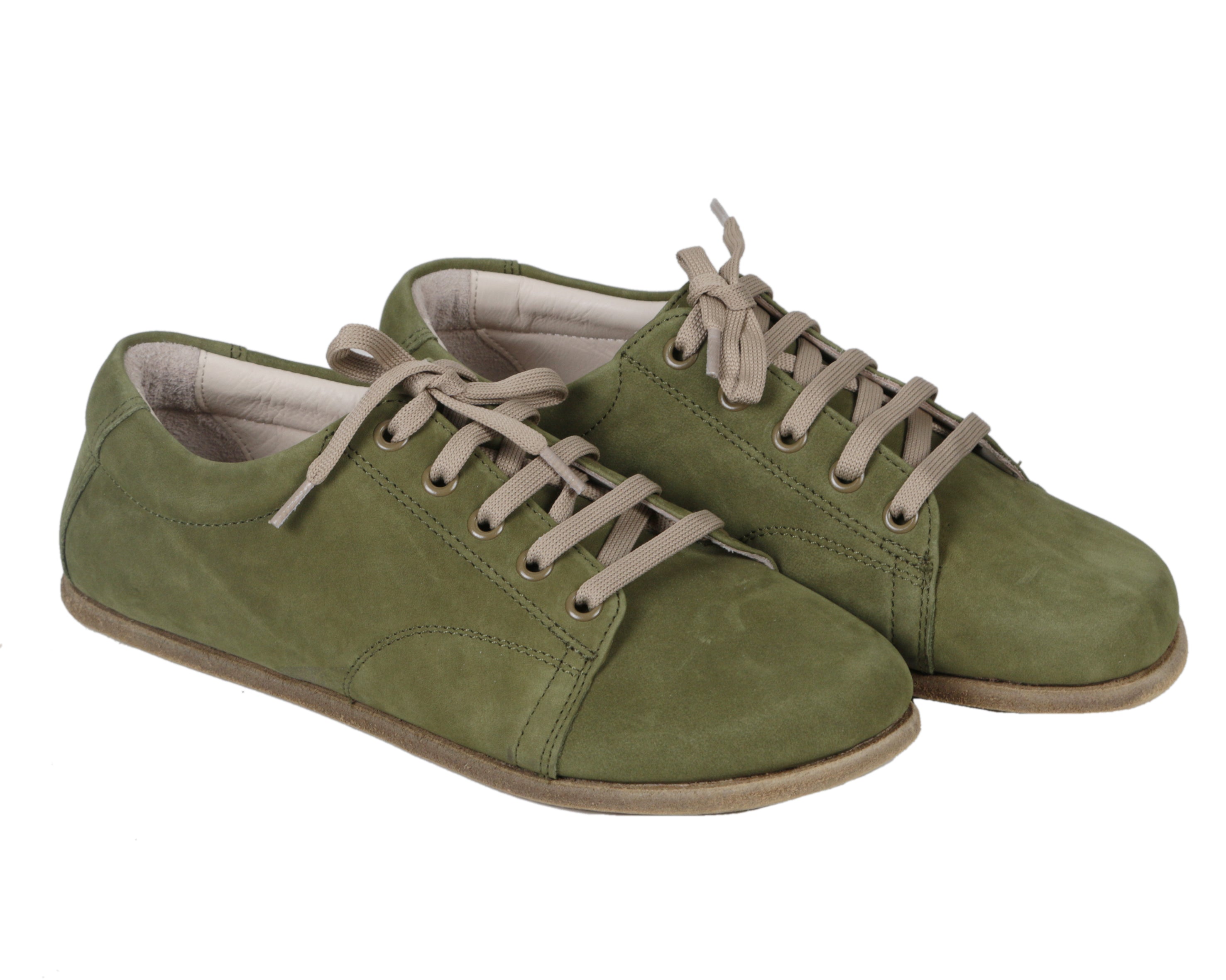 Green Sneaker Wide Barefoot Nubuck Leather Handmade Shoes