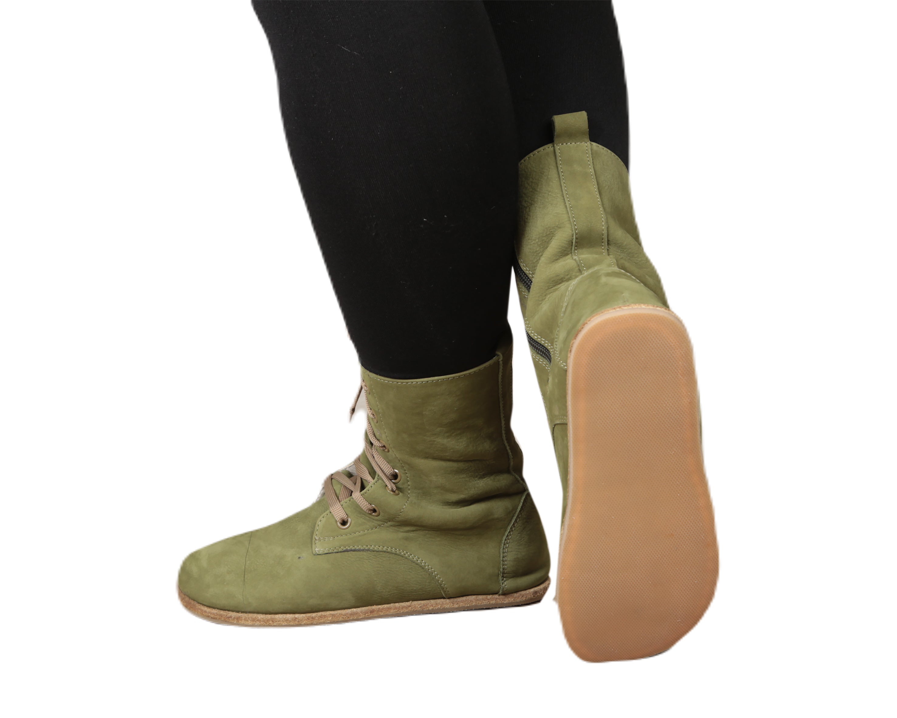 Green Long Boots Wide Barefoot Nubuck Leather Handmade Shoes 