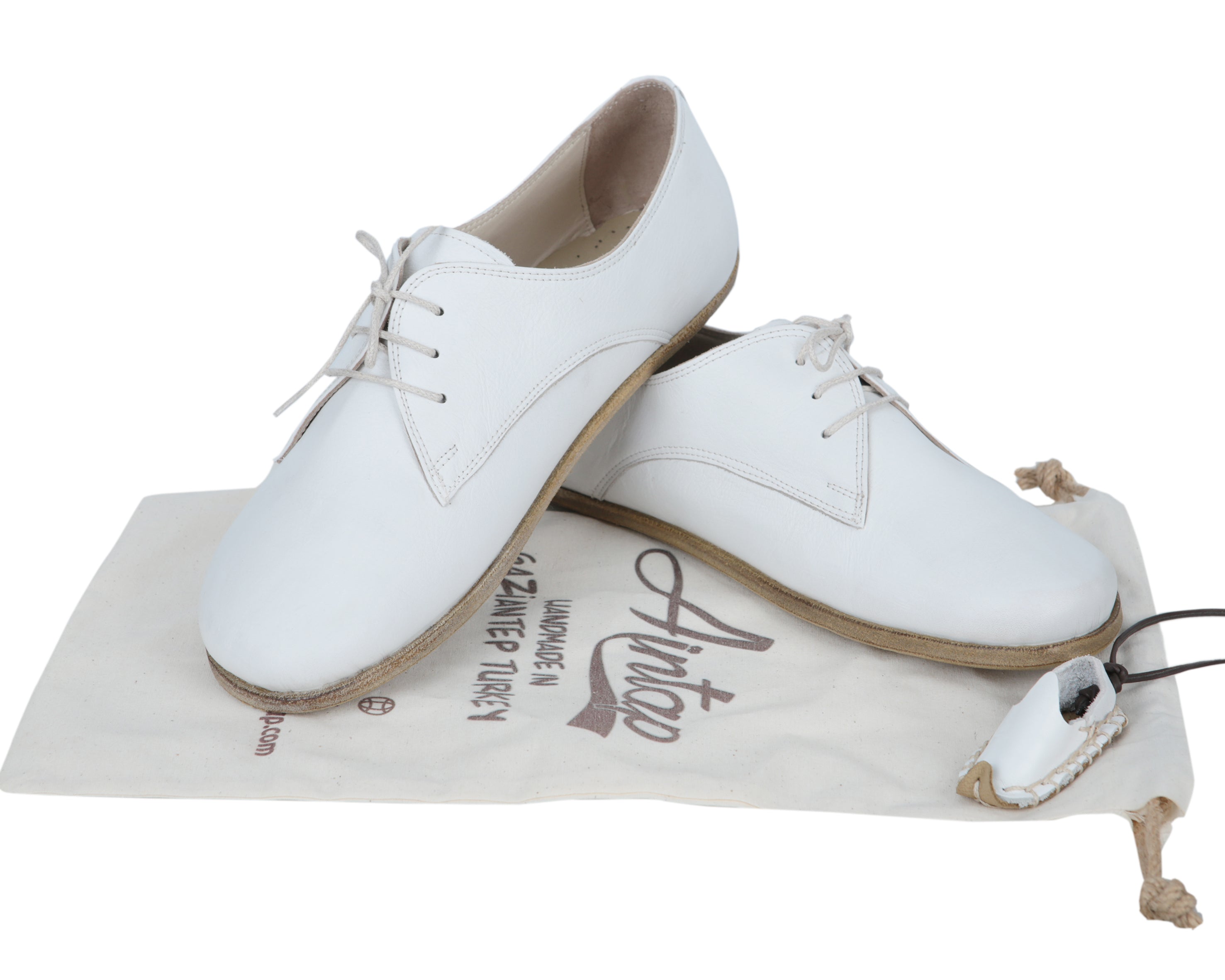 White Oxford Wide Barefoot Smooth Leather Handmade Classic Shoes