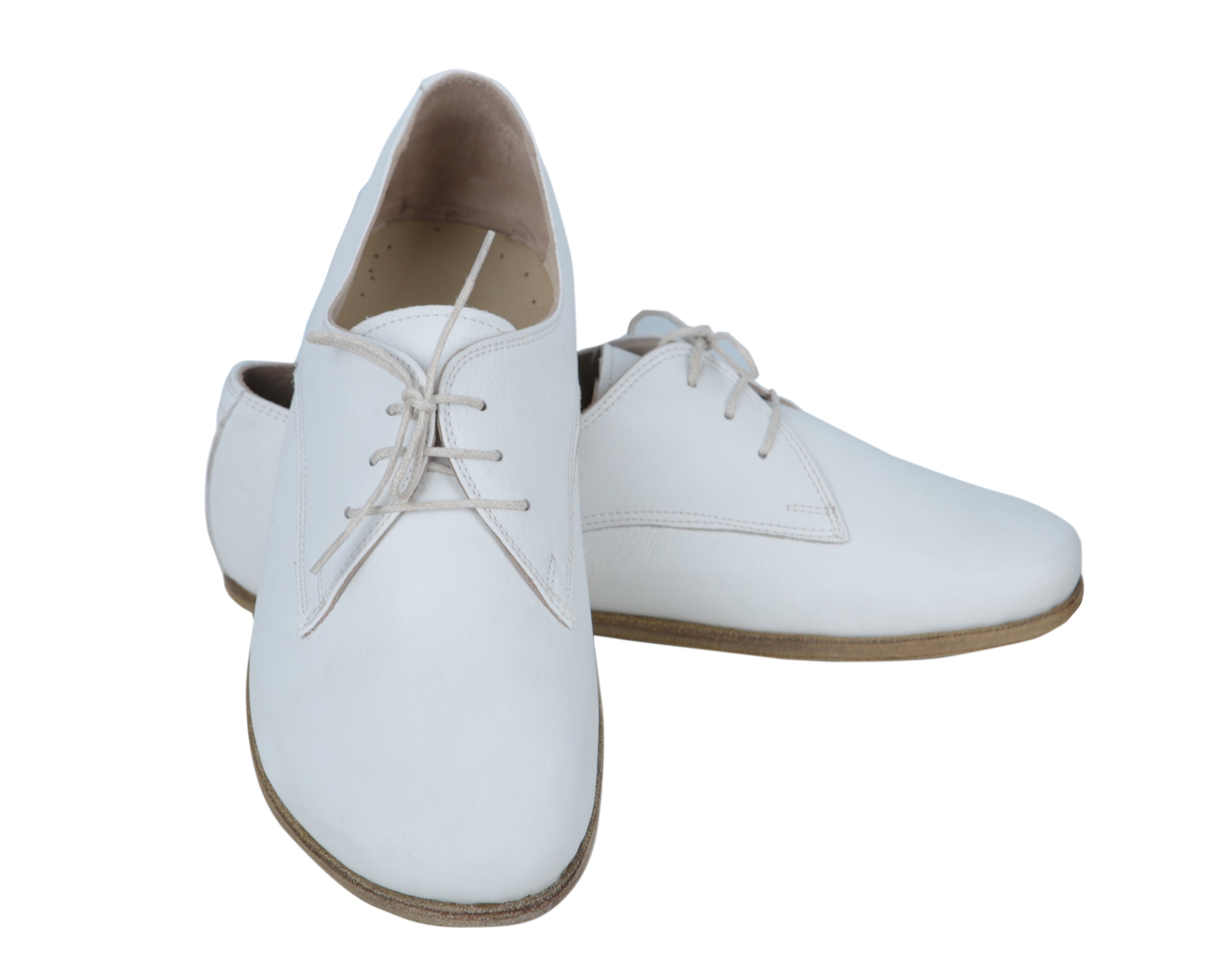 White Oxford Wide Barefoot Smooth Leather Handmade Classic Shoes