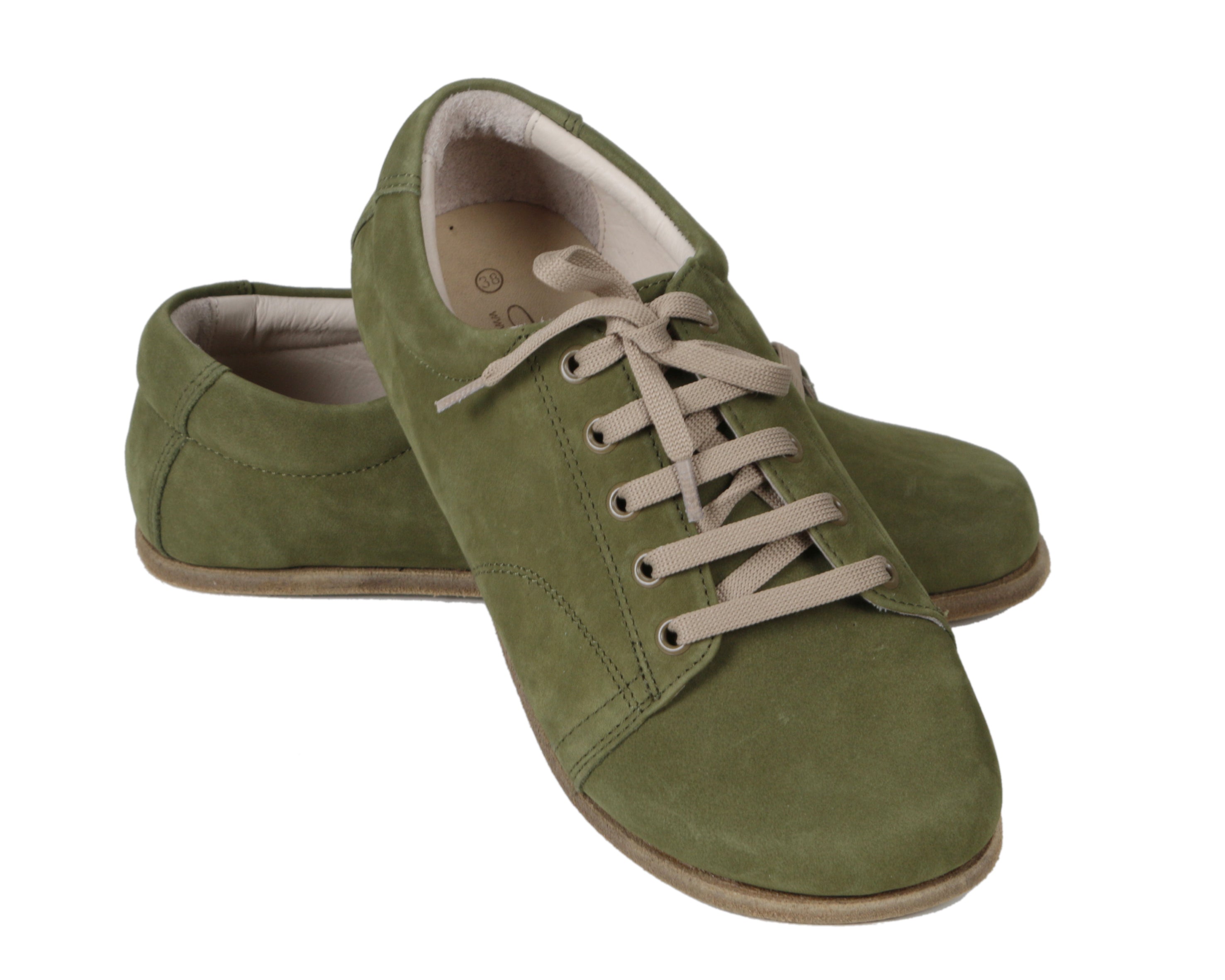 Green Sneaker Wide Barefoot Nubuck Leather Handmade Shoes