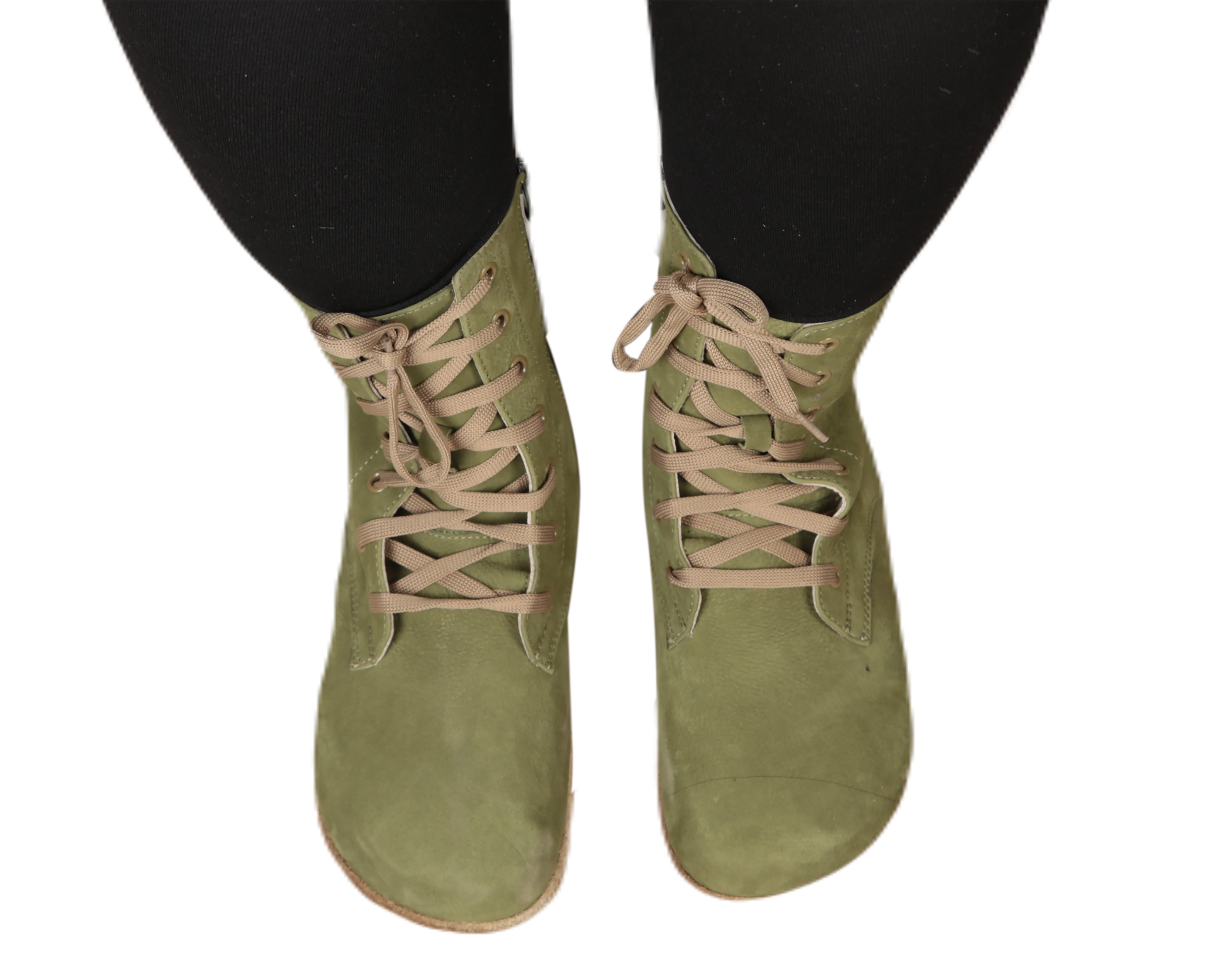 Green Long Boots Wide Barefoot Nubuck Leather Handmade Shoes