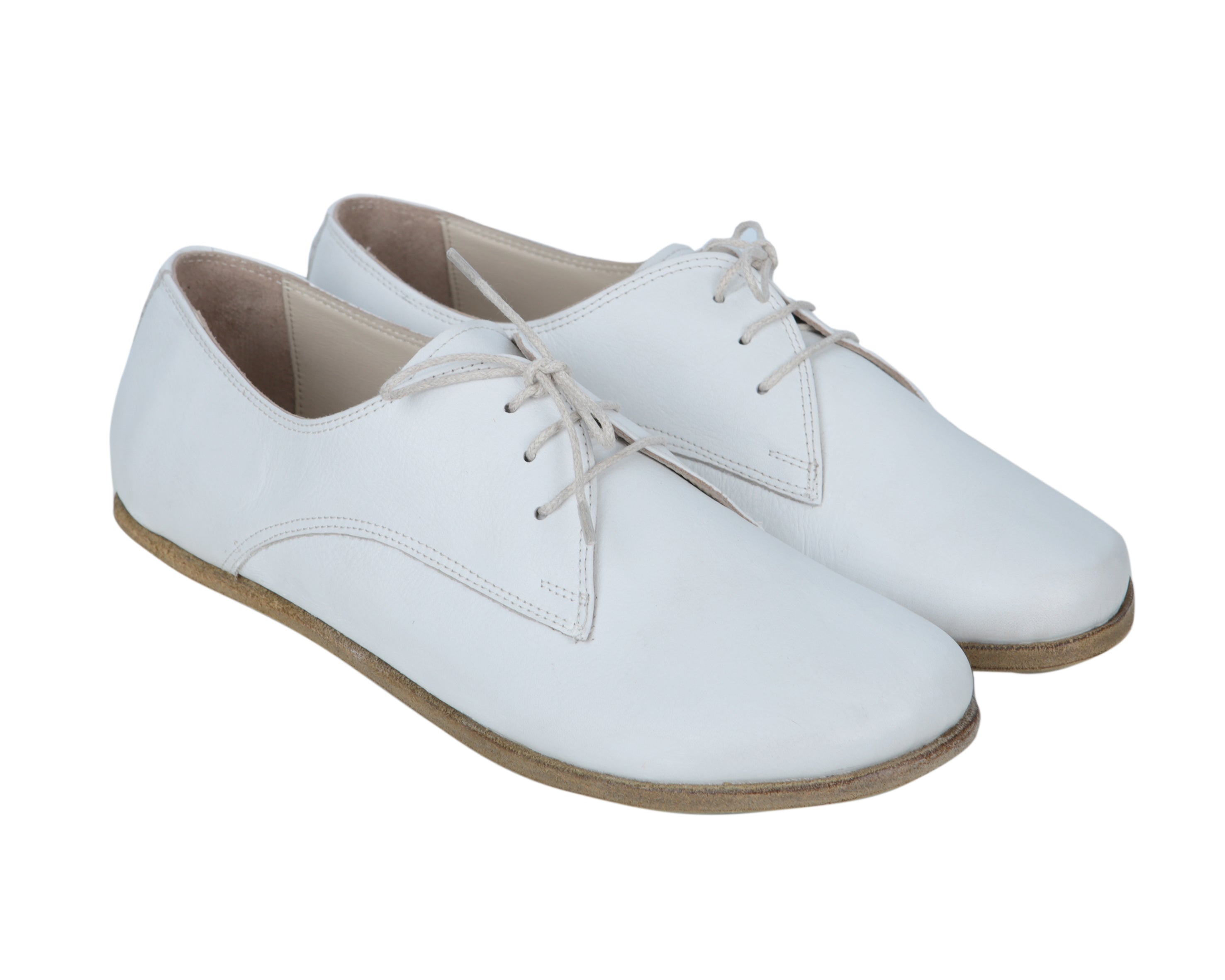 White Oxford Wide Barefoot Smooth Leather Handmade Classic Shoes