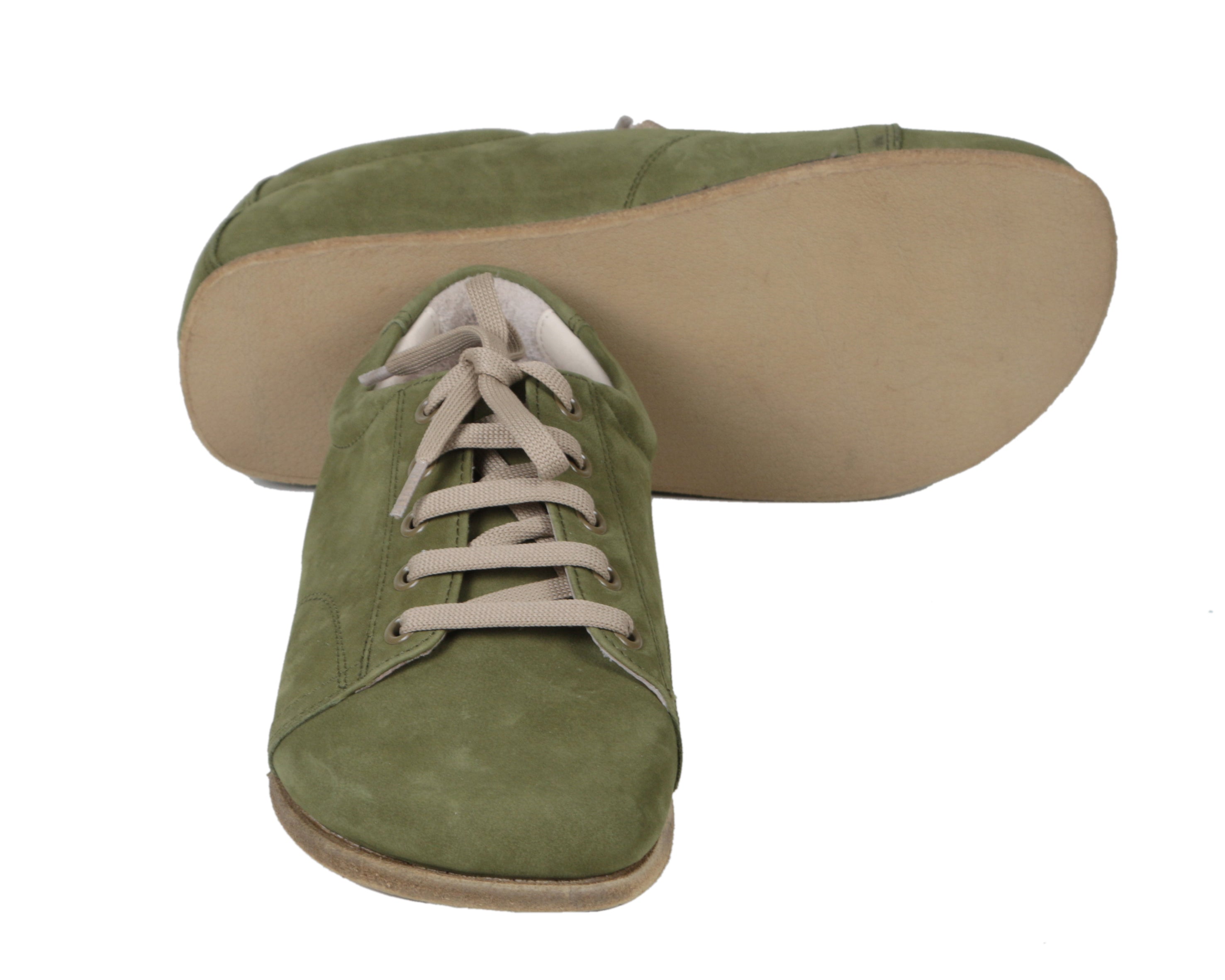 Green Sneaker Wide Barefoot Nubuck Leather Handmade Shoes