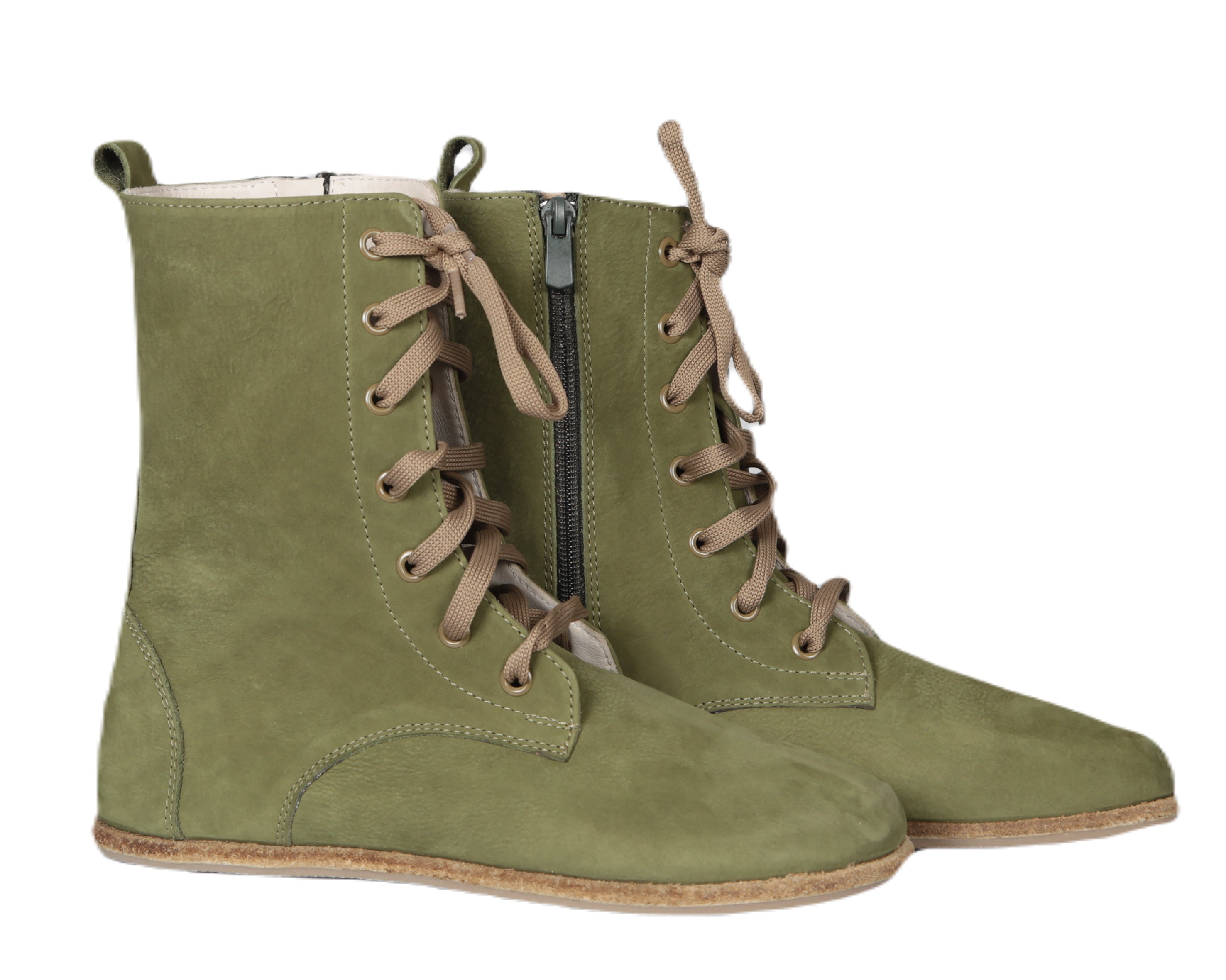 Green Long Boots Wide Barefoot Nubuck Leather Handmade Shoes 