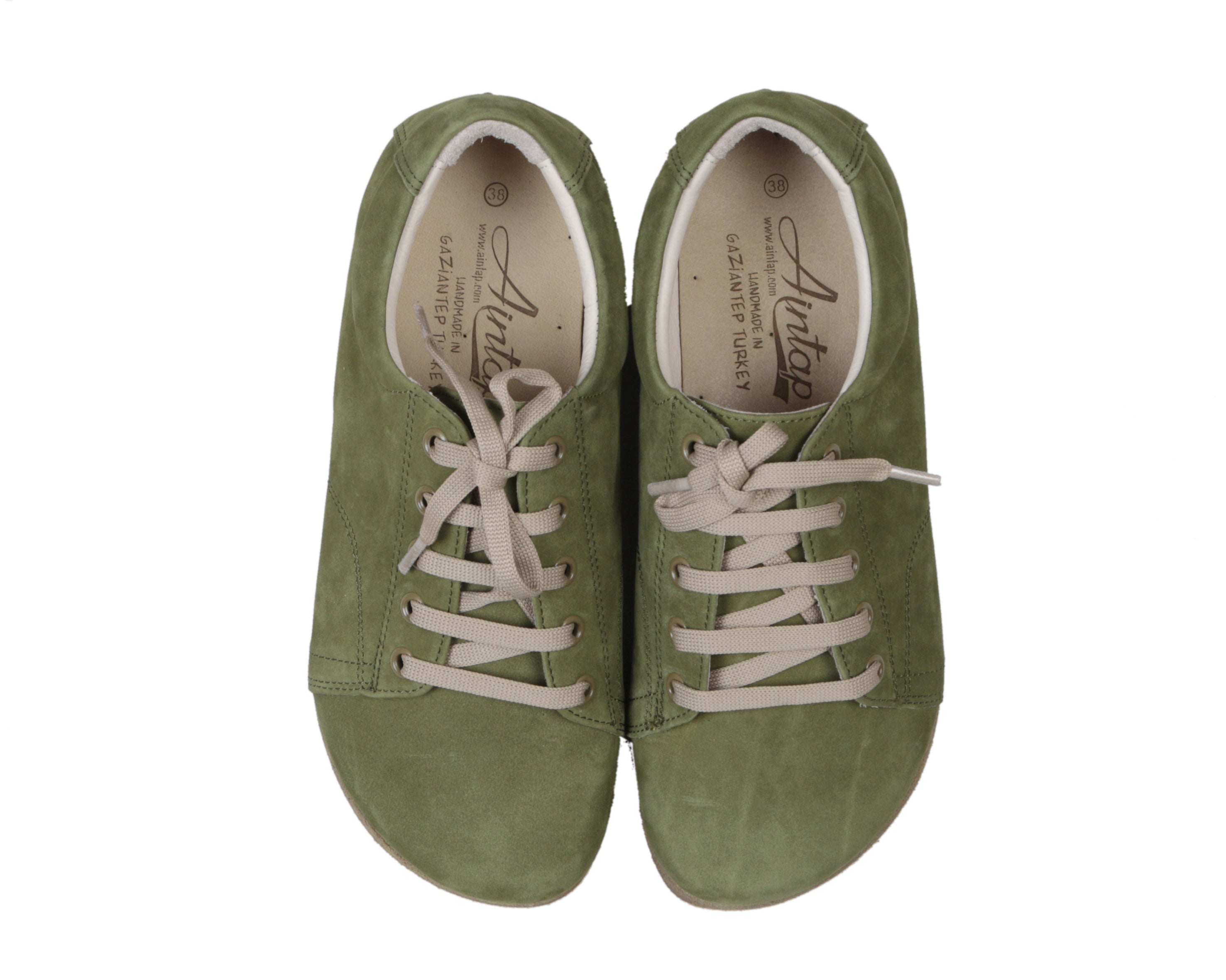 Green Sneaker Wide Barefoot Nubuck Leather Handmade Shoes