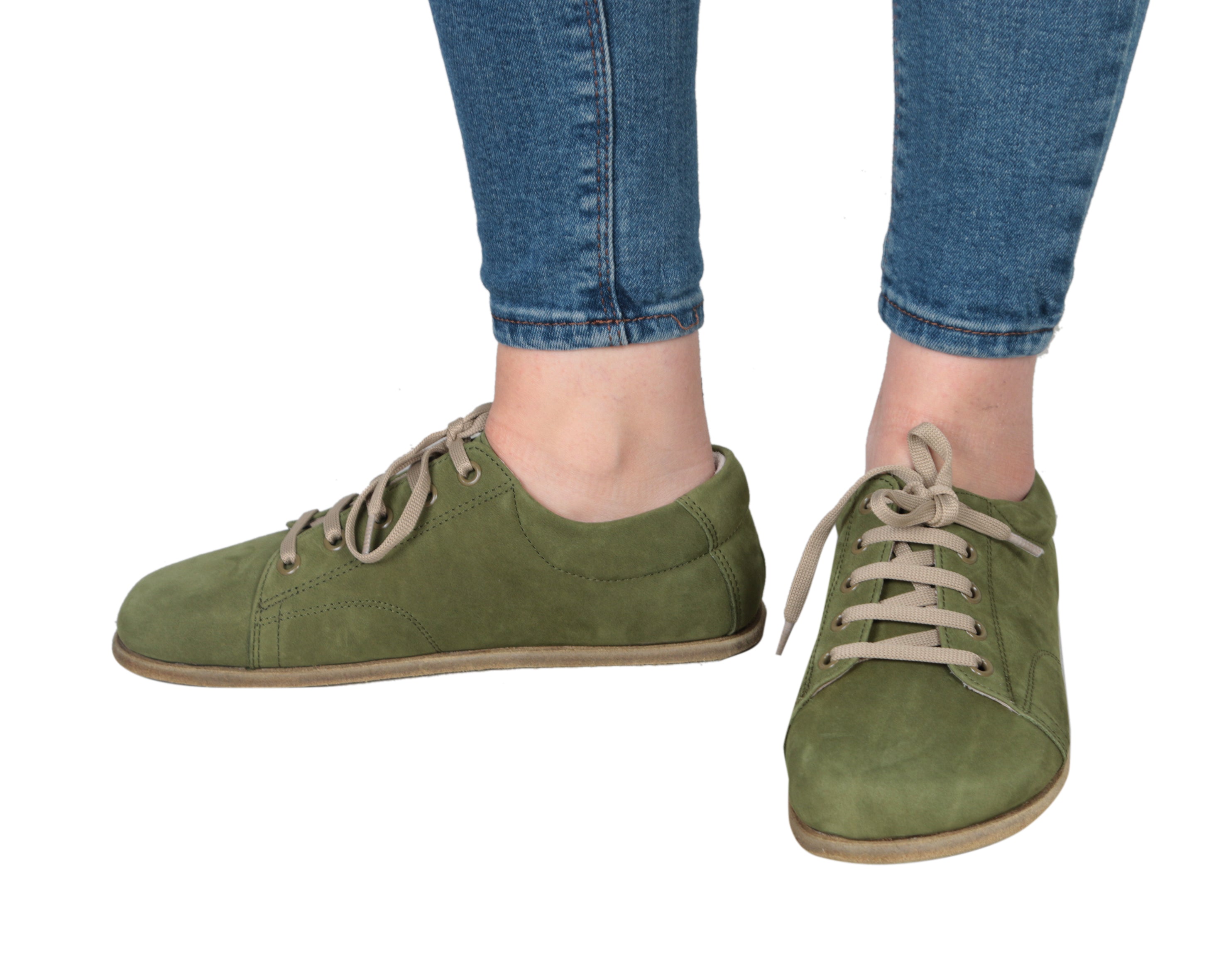 Green Sneaker Wide Barefoot Nubuck Leather Handmade Shoes