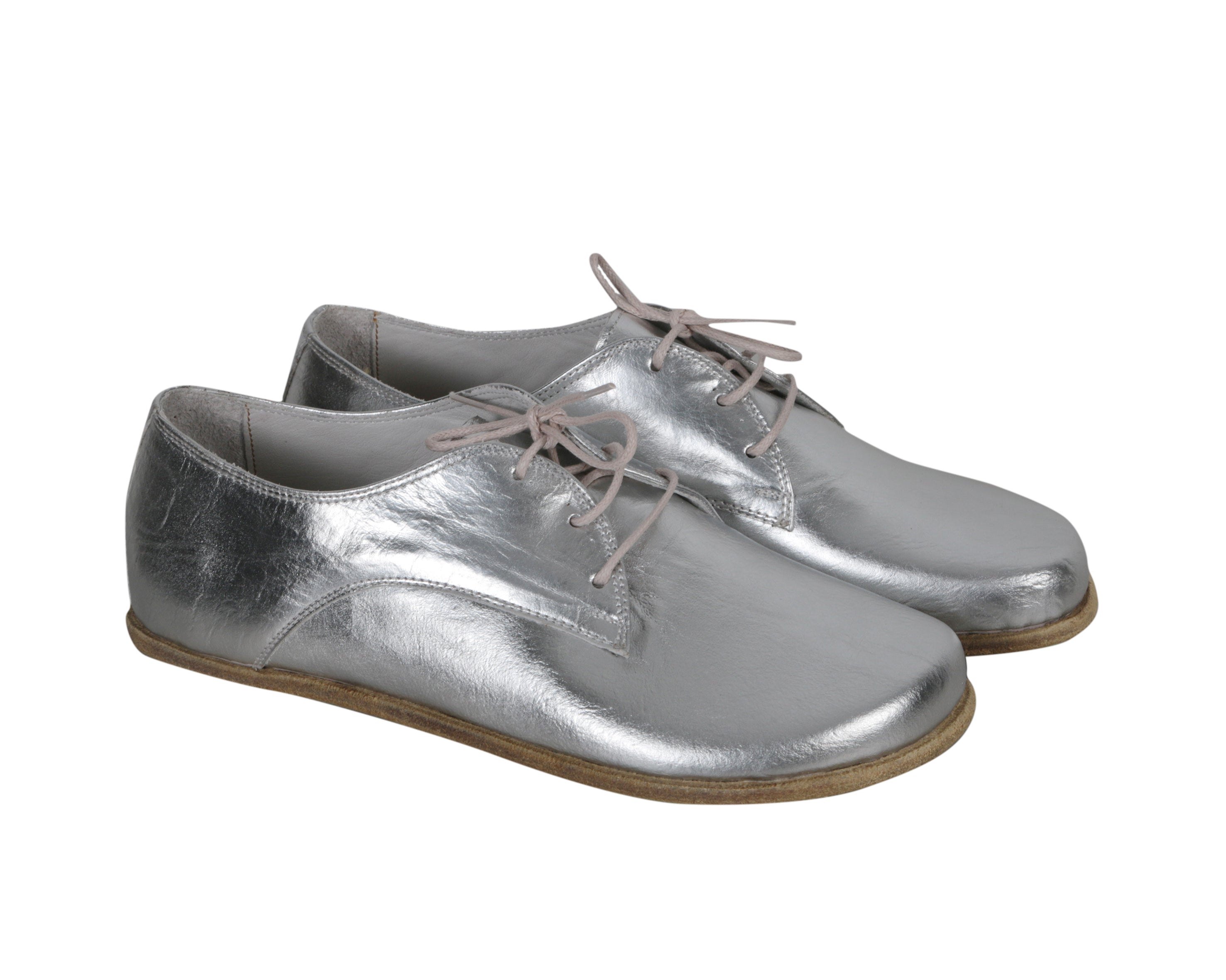 Silver Oxford Wide Barefoot Smooth Leather Handmade Classic Shoes