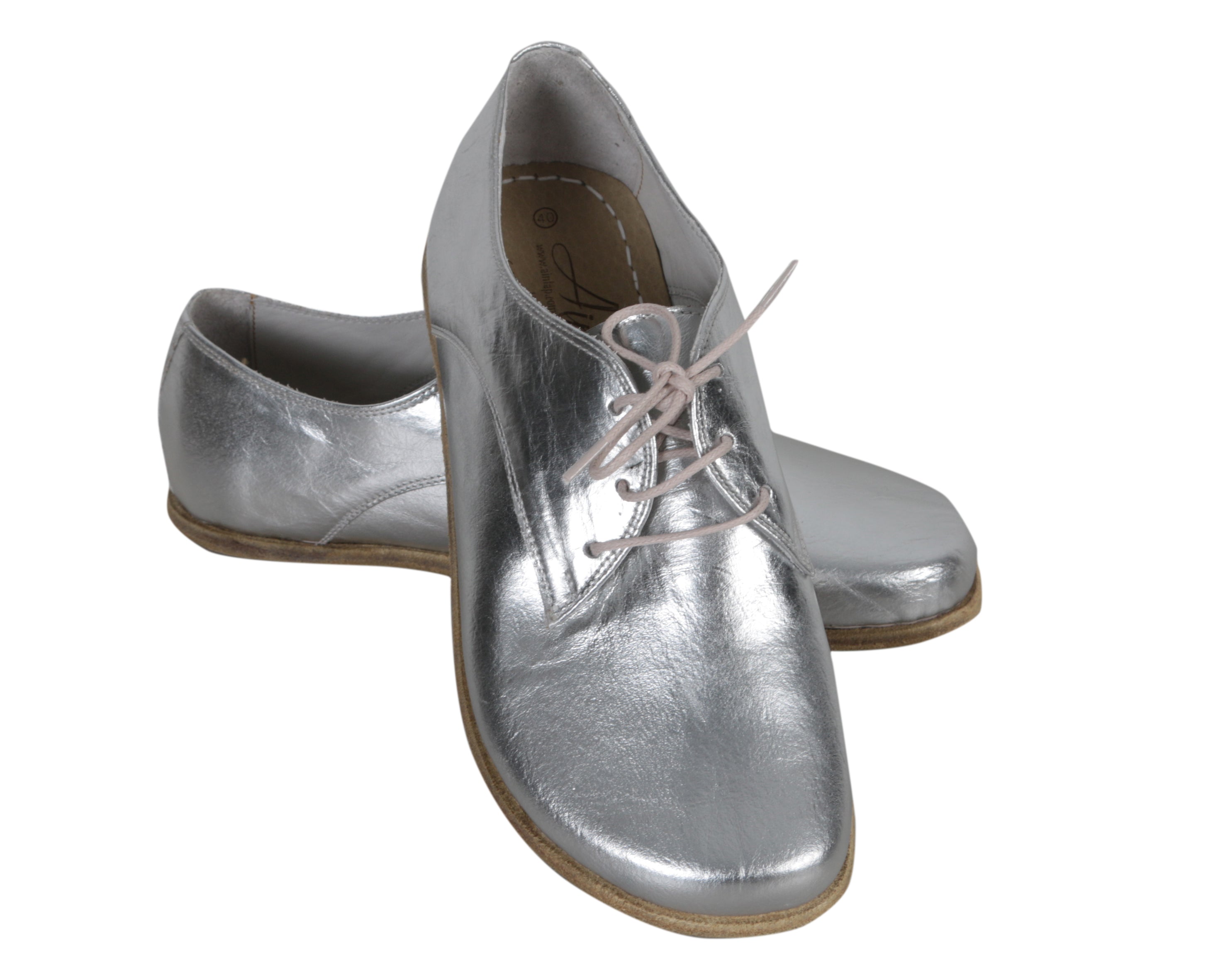 Silver Oxford Wide Barefoot Smooth Leather Handmade Classic Shoes 