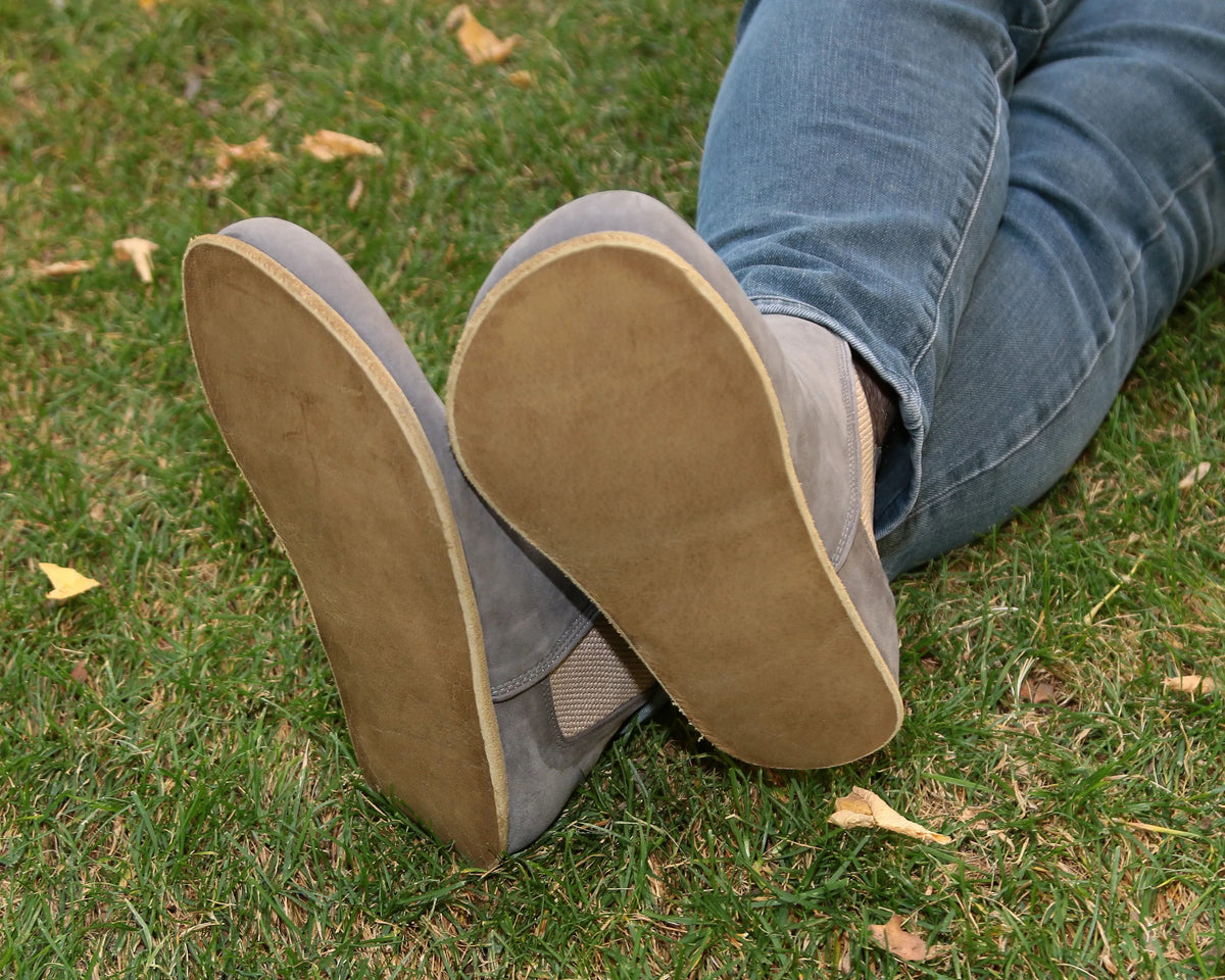 Nubuck Barefoot Chelsea Boots Shoes – Classic Sole — Leather Sole – Gray