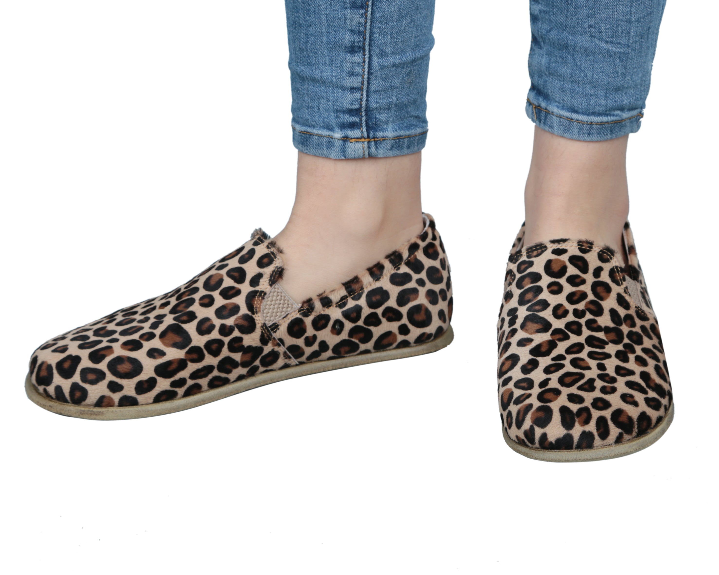 Leopard Slip-On Wide Barefoot Smooth Leather Handmade Classic Shoes 