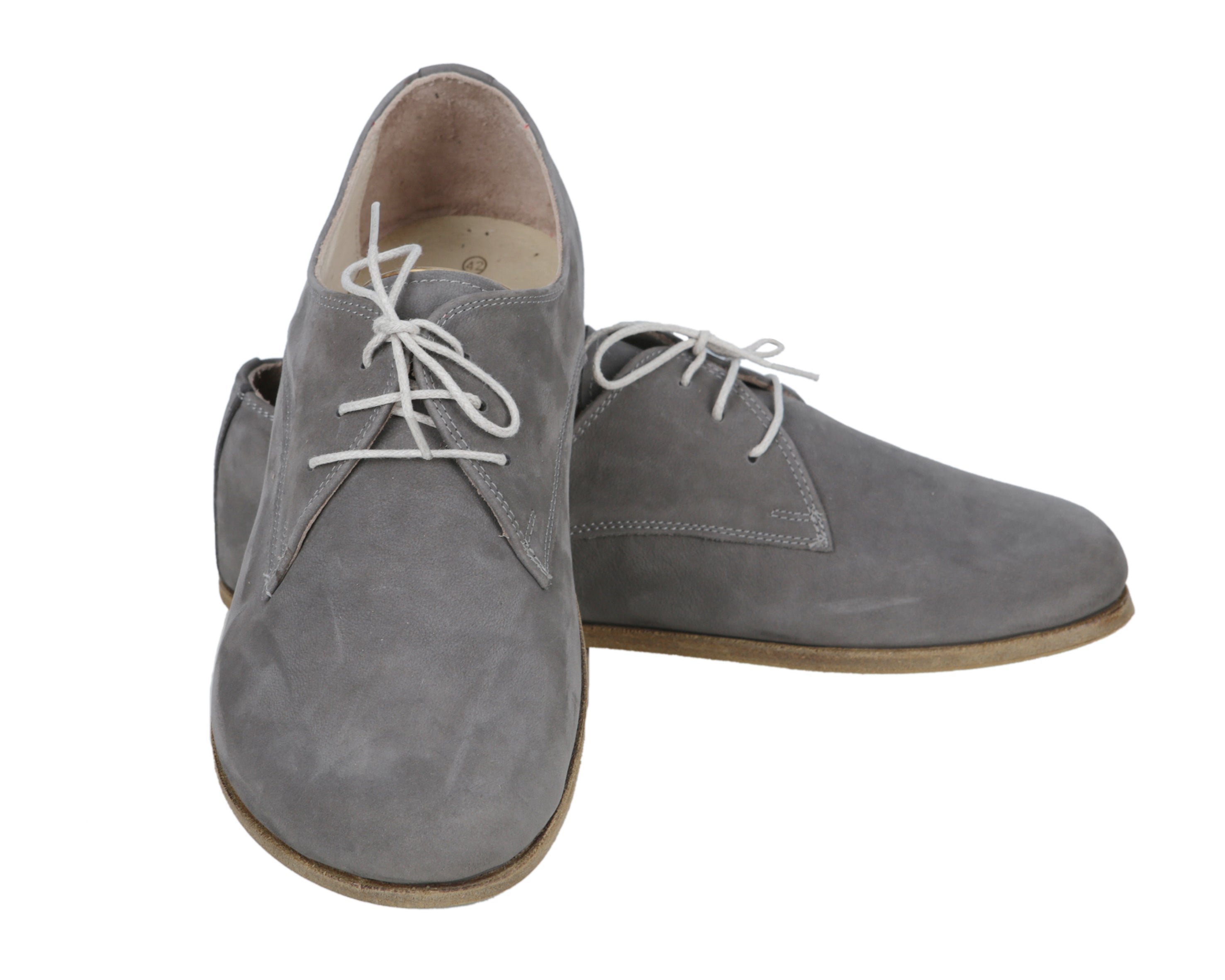 Gray Oxford Wide Barefoot Nubuck Leather Handmade Classic Shoes