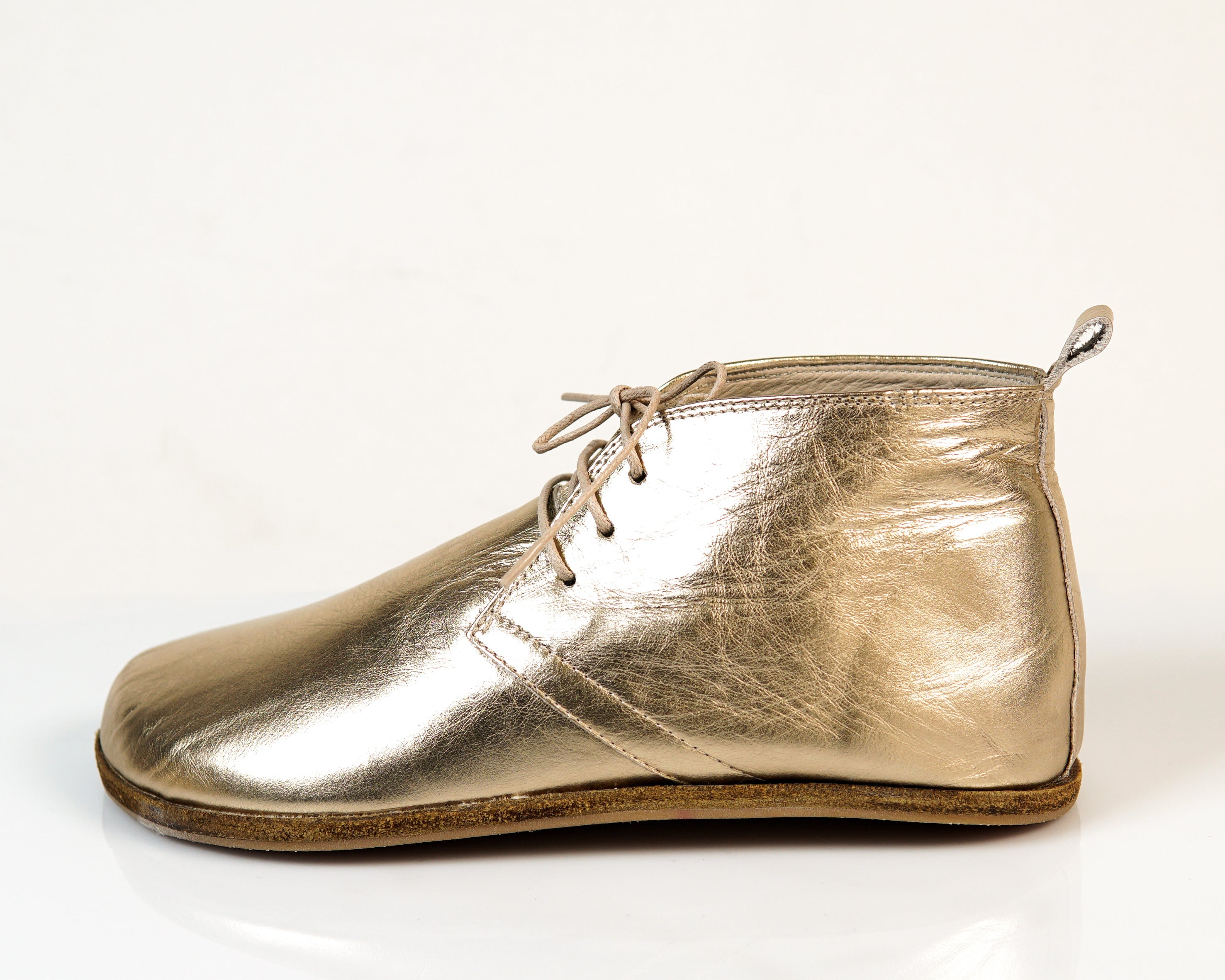 Gold Ankle Boots Wide Barefoot Smooth Leather Handmade Shoes 