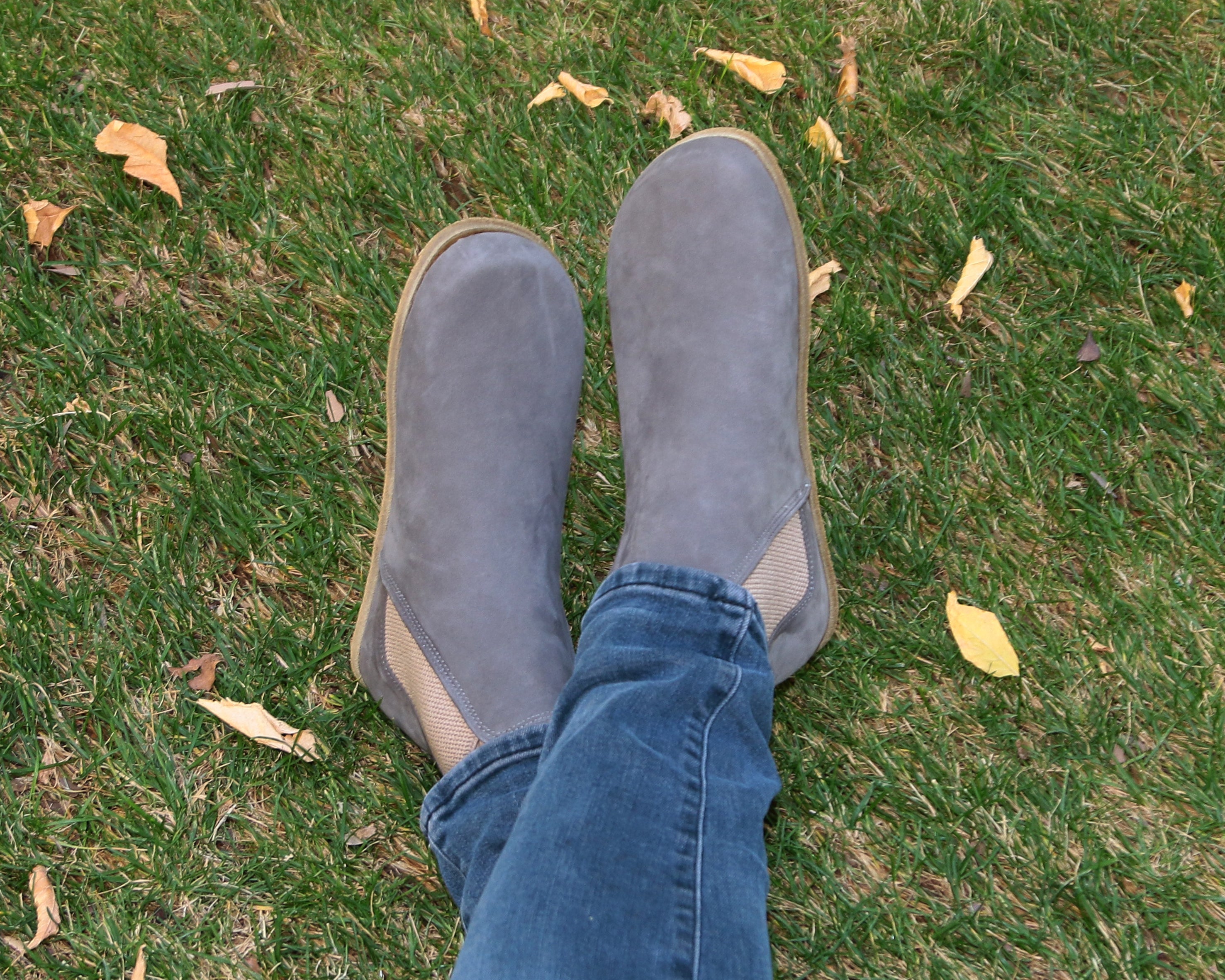 Gray Chelsea Boots Wide Barefoot Nubuck Leather Handmade Shoes