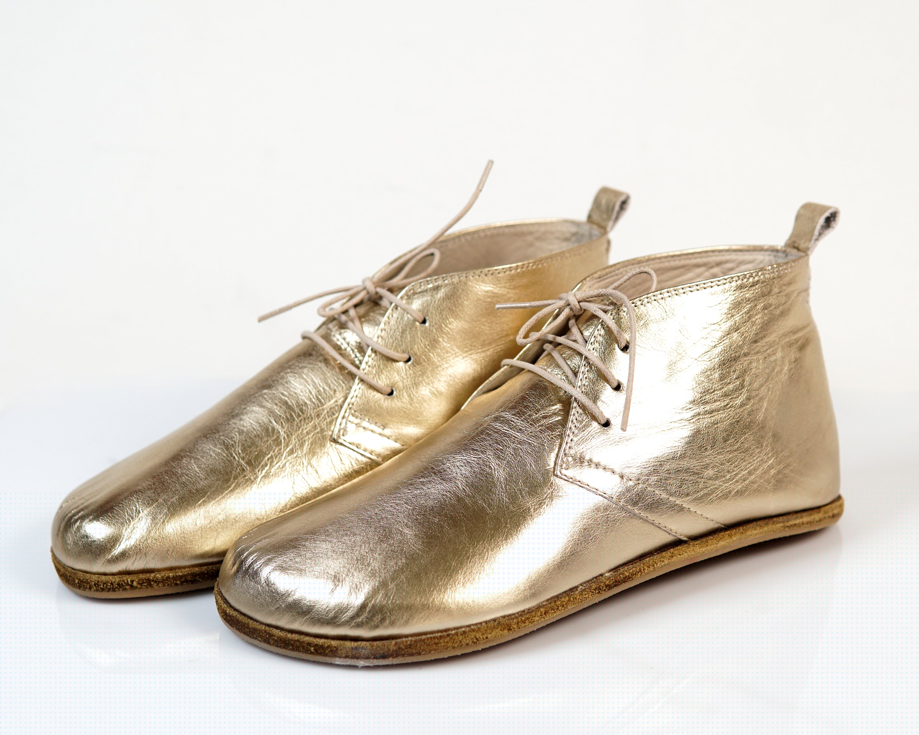 Gold Ankle Boots Wide Barefoot Smooth Leather Handmade Shoes 