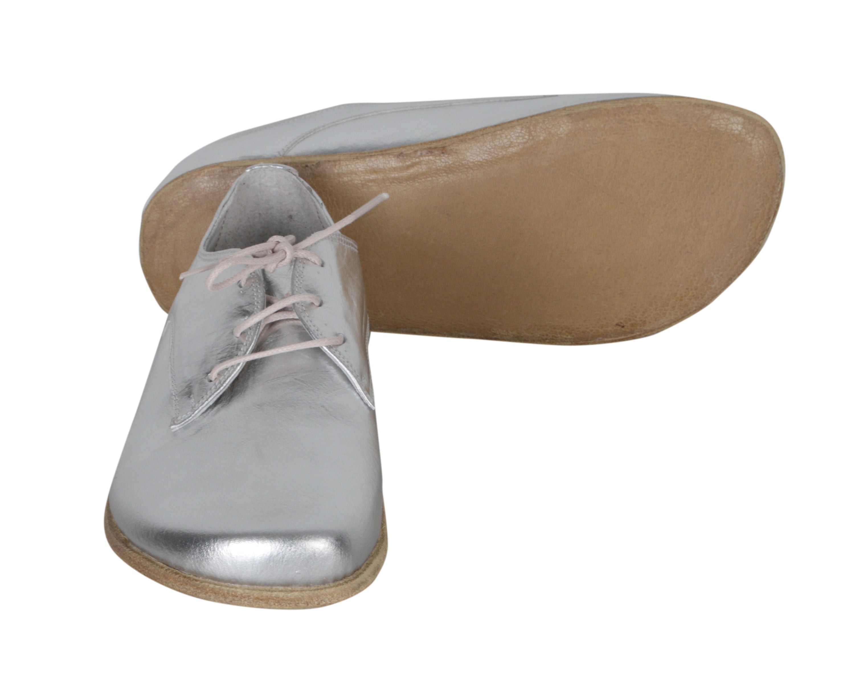 Silver Oxford Wide Barefoot Smooth Leather Handmade Classic Shoes 