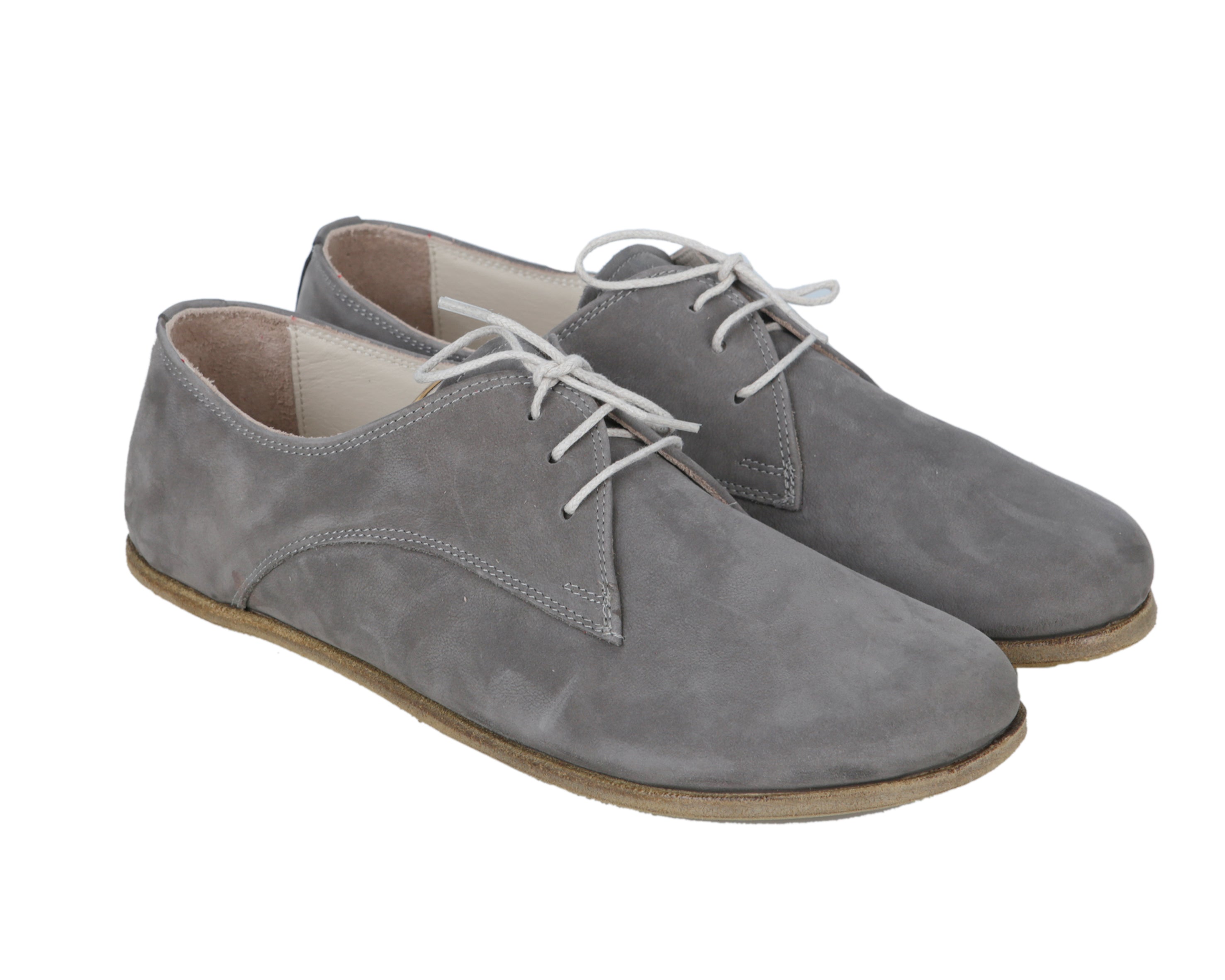 Gray Oxford Wide Barefoot Nubuck Leather Handmade Classic Shoes