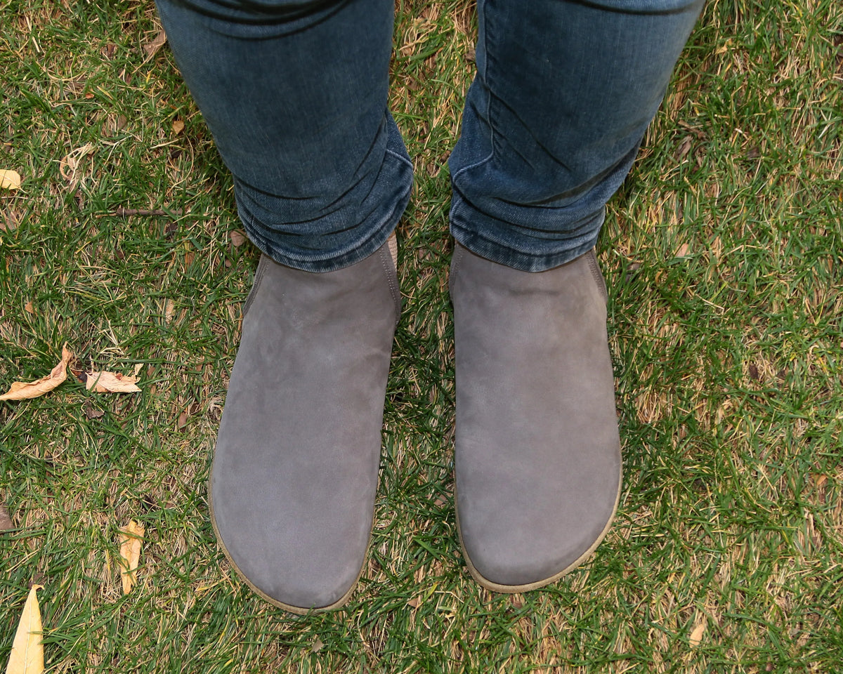 Nubuck Barefoot Chelsea Boots Shoes – Classic Sole — Leather Sole – Gray