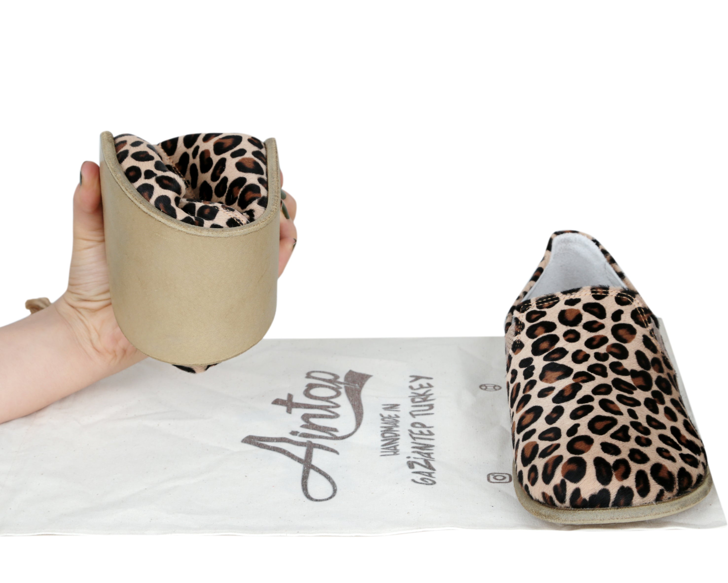 Leopard Slip-On Wide Barefoot Smooth Leather Handmade Classic Shoes 