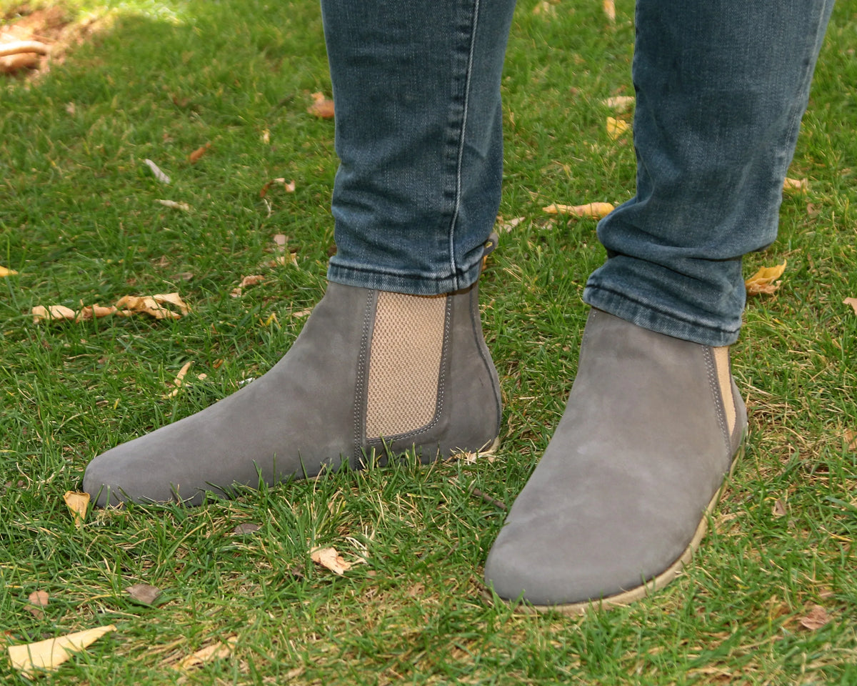 Nubuck Barefoot Chelsea Boots Shoes – Classic Sole — Leather Sole – Gray