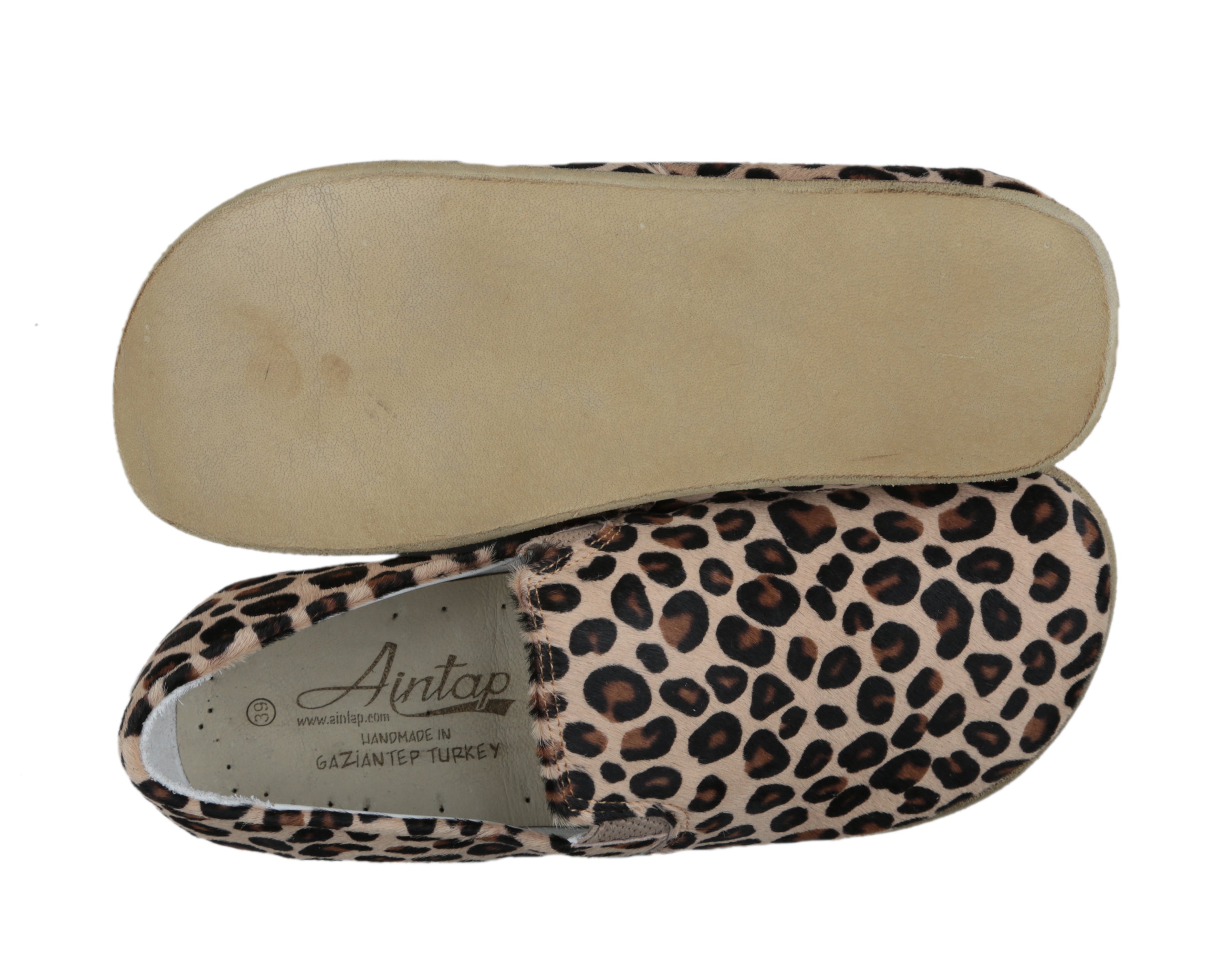 Leopard Slip-On Wide Barefoot Smooth Leather Handmade Classic Shoes 