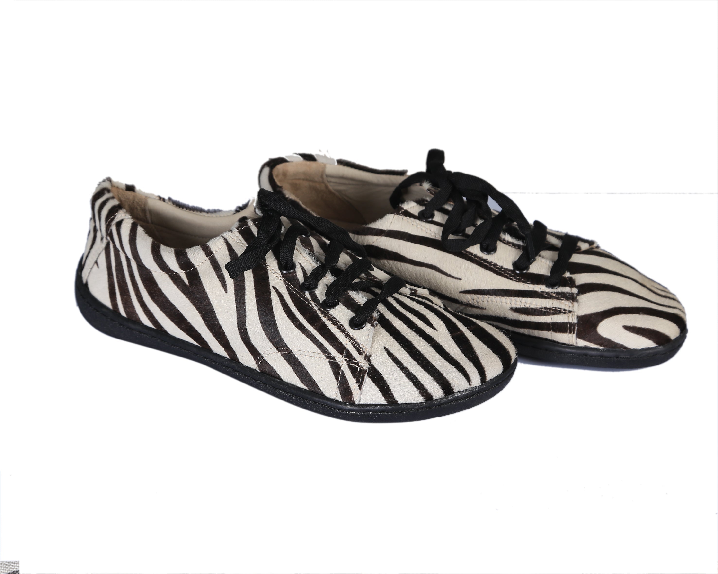 Zebra SNEAKER Wide Barefoot Shoes Smooth Leather Handmade 6mm Rubber Outsole 