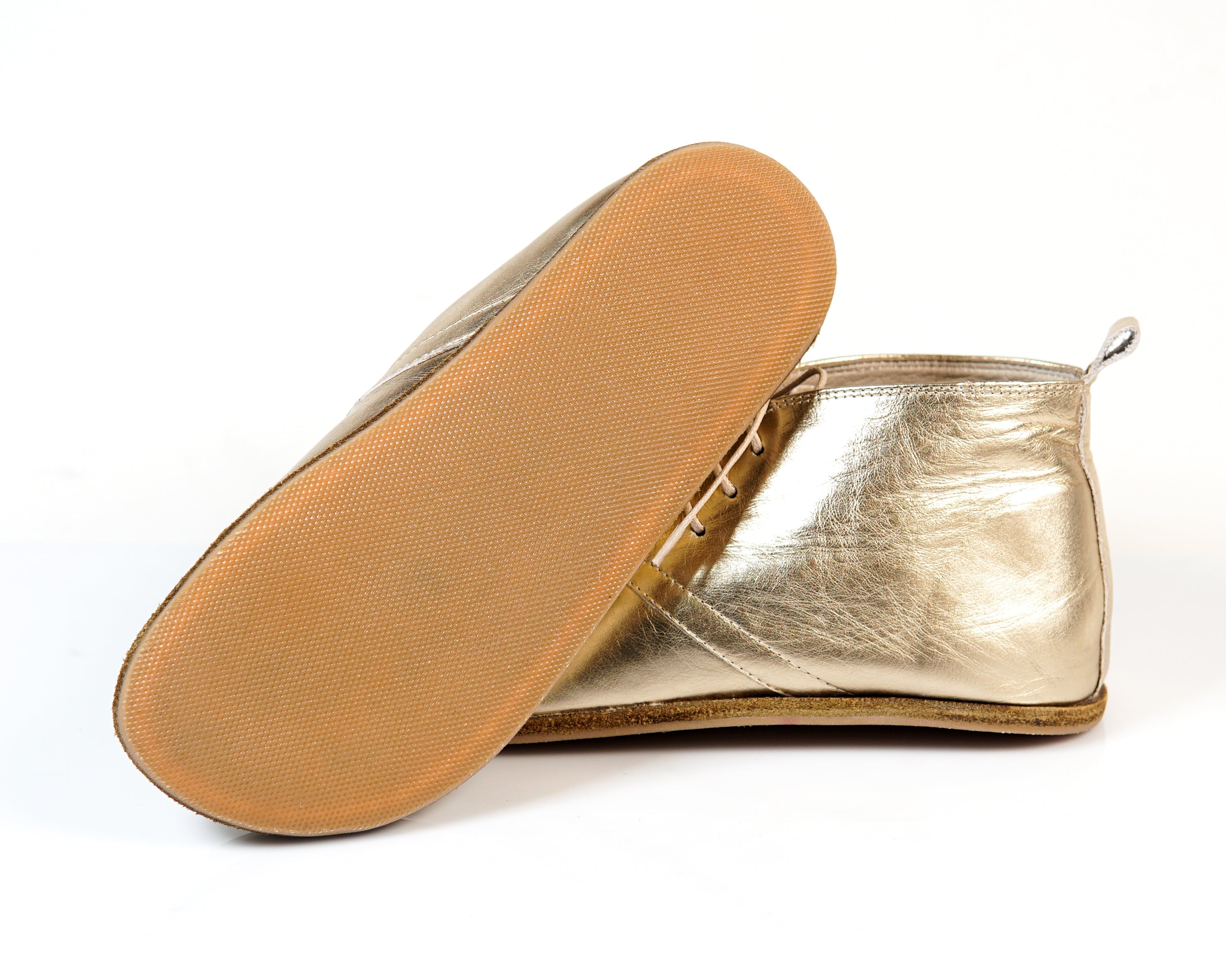Gold Ankle Boots Wide Barefoot Smooth Leather Handmade Shoes 
