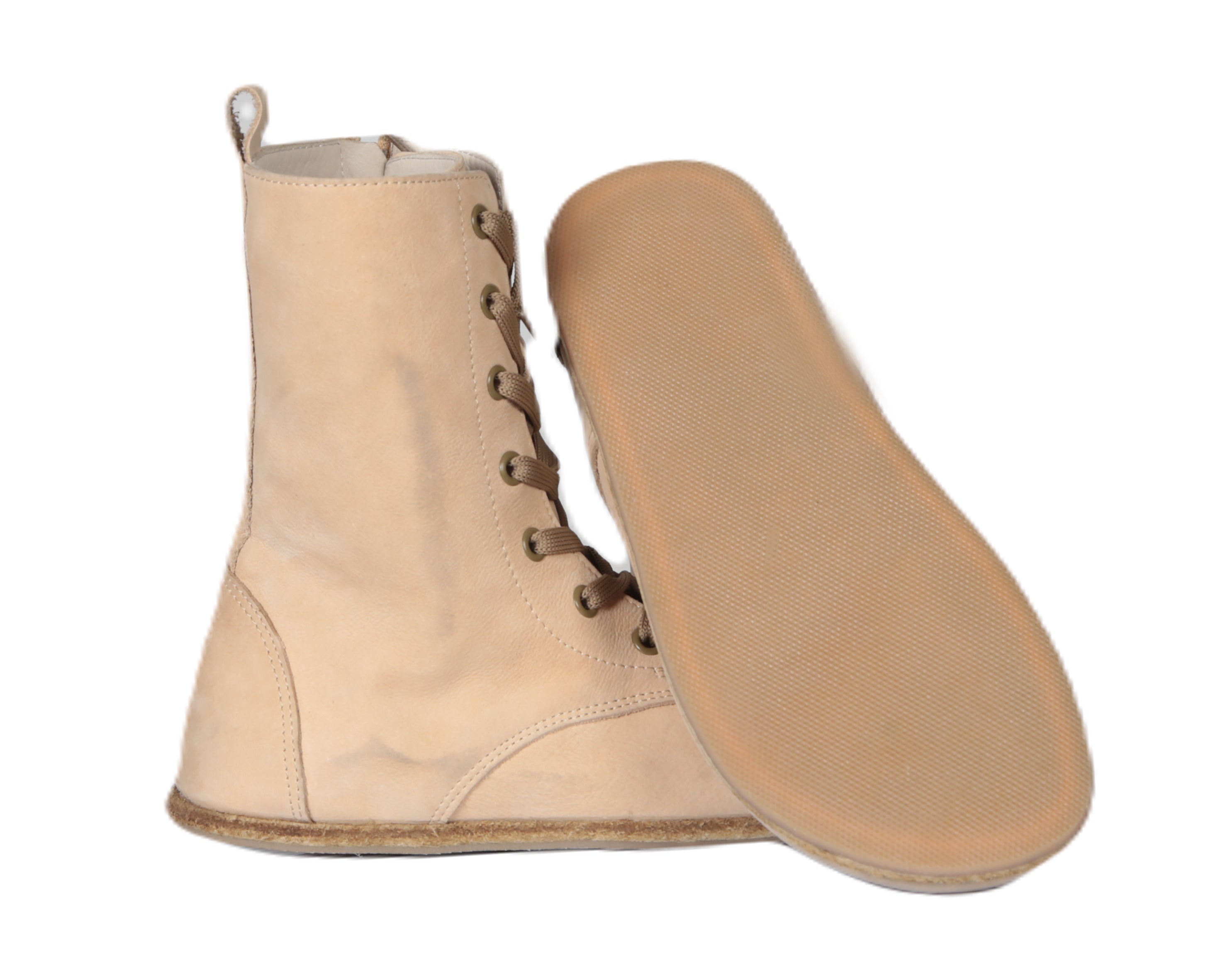 Cream Long Boots Wide Barefoot Nubuck Leather Handmade Shoes