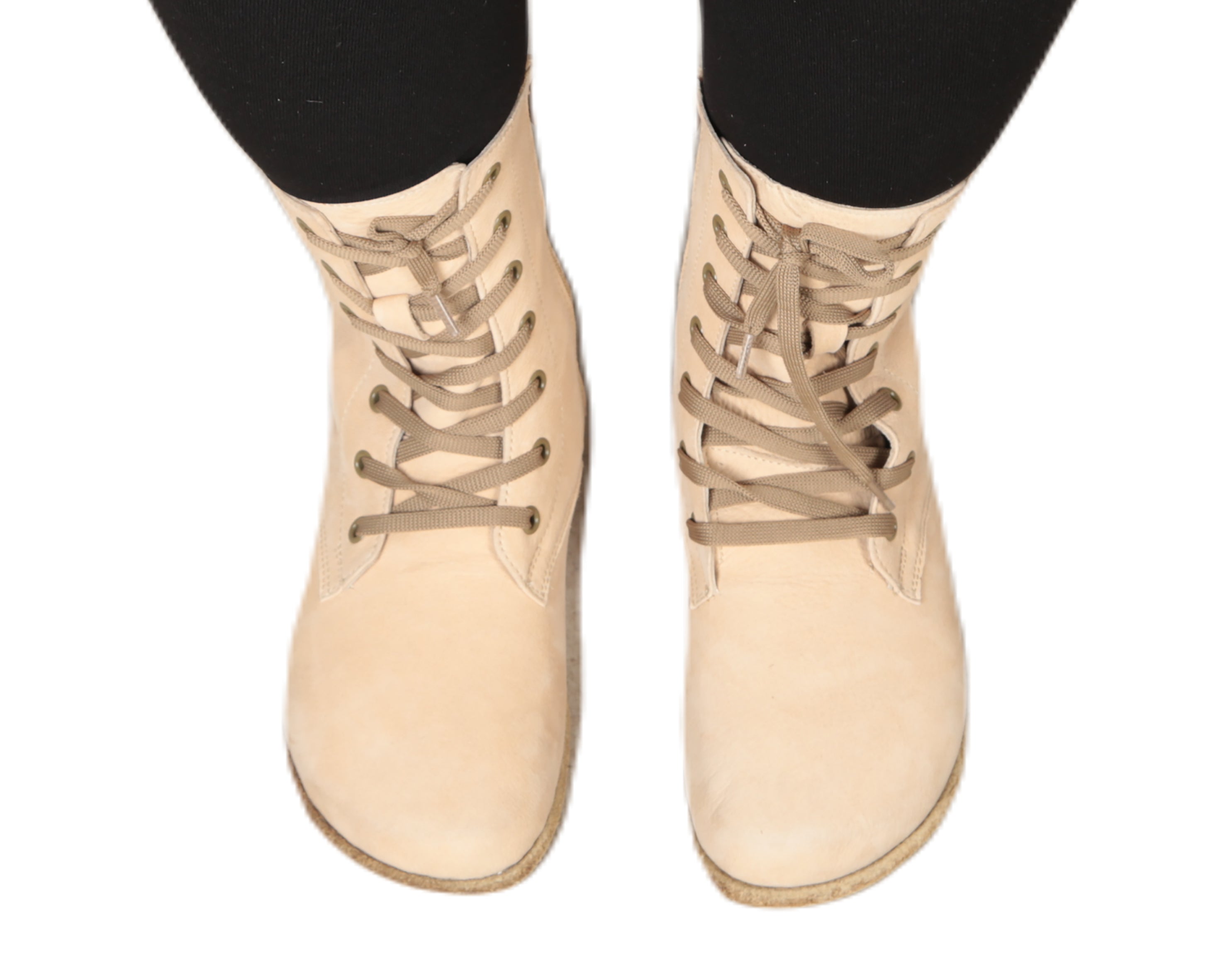 Cream Long Boots Wide Barefoot Nubuck Leather Handmade Shoes 