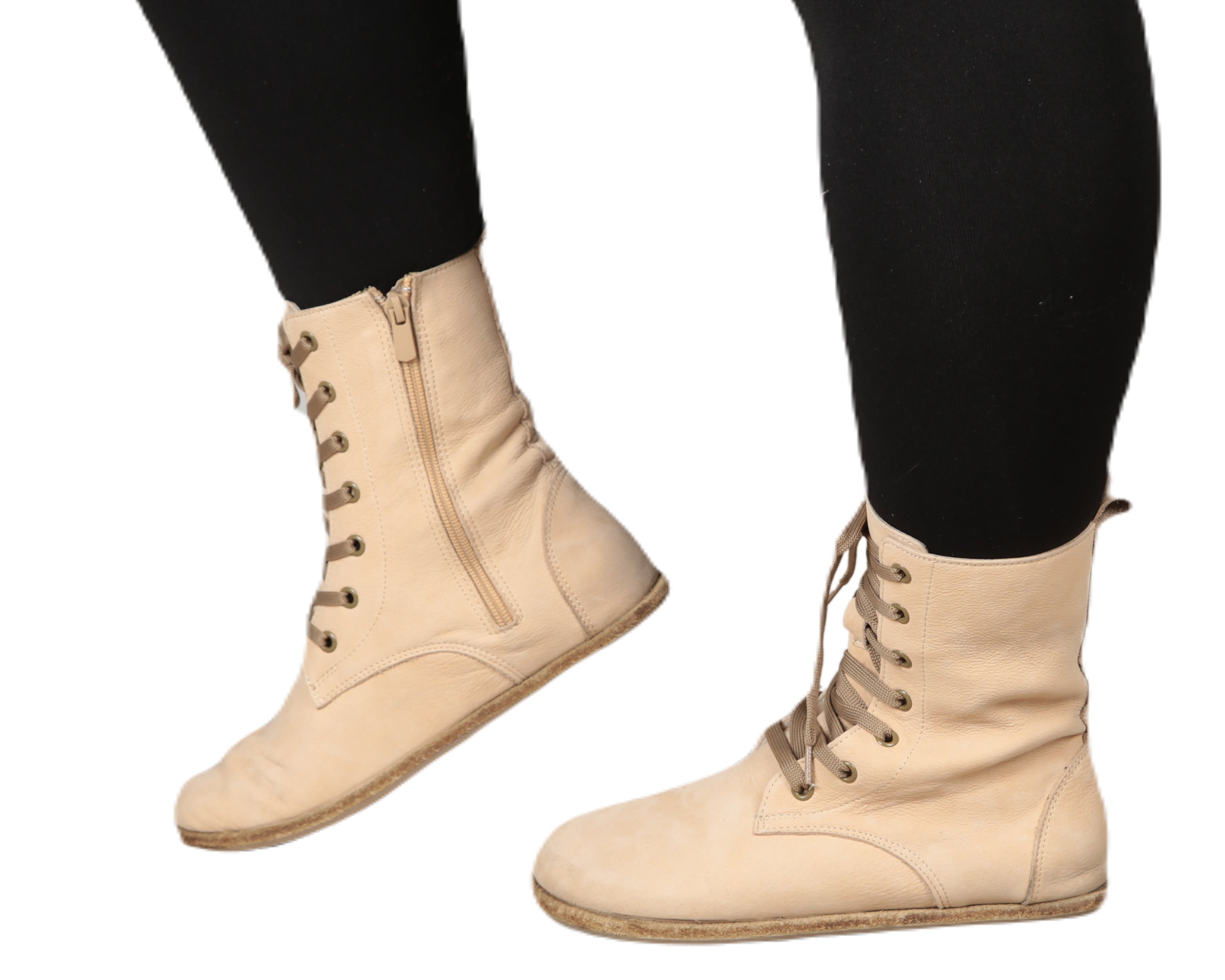 Cream Long Boots Wide Barefoot Nubuck Leather Handmade Shoes 