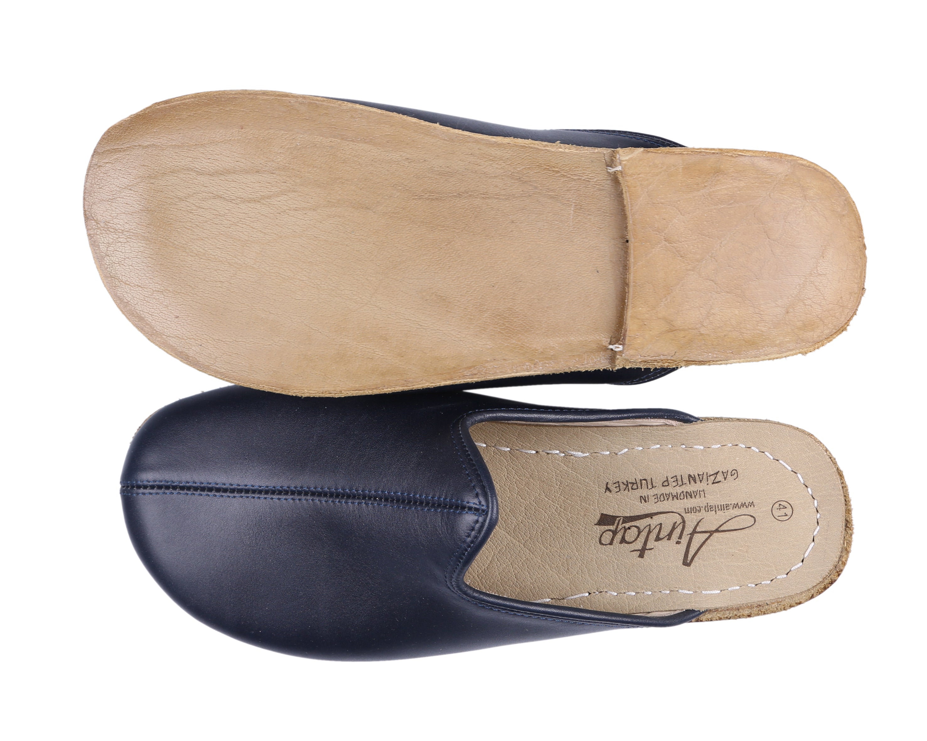 Navy Blue Sandal Wide Barefoot Smooth Leather Handmade 