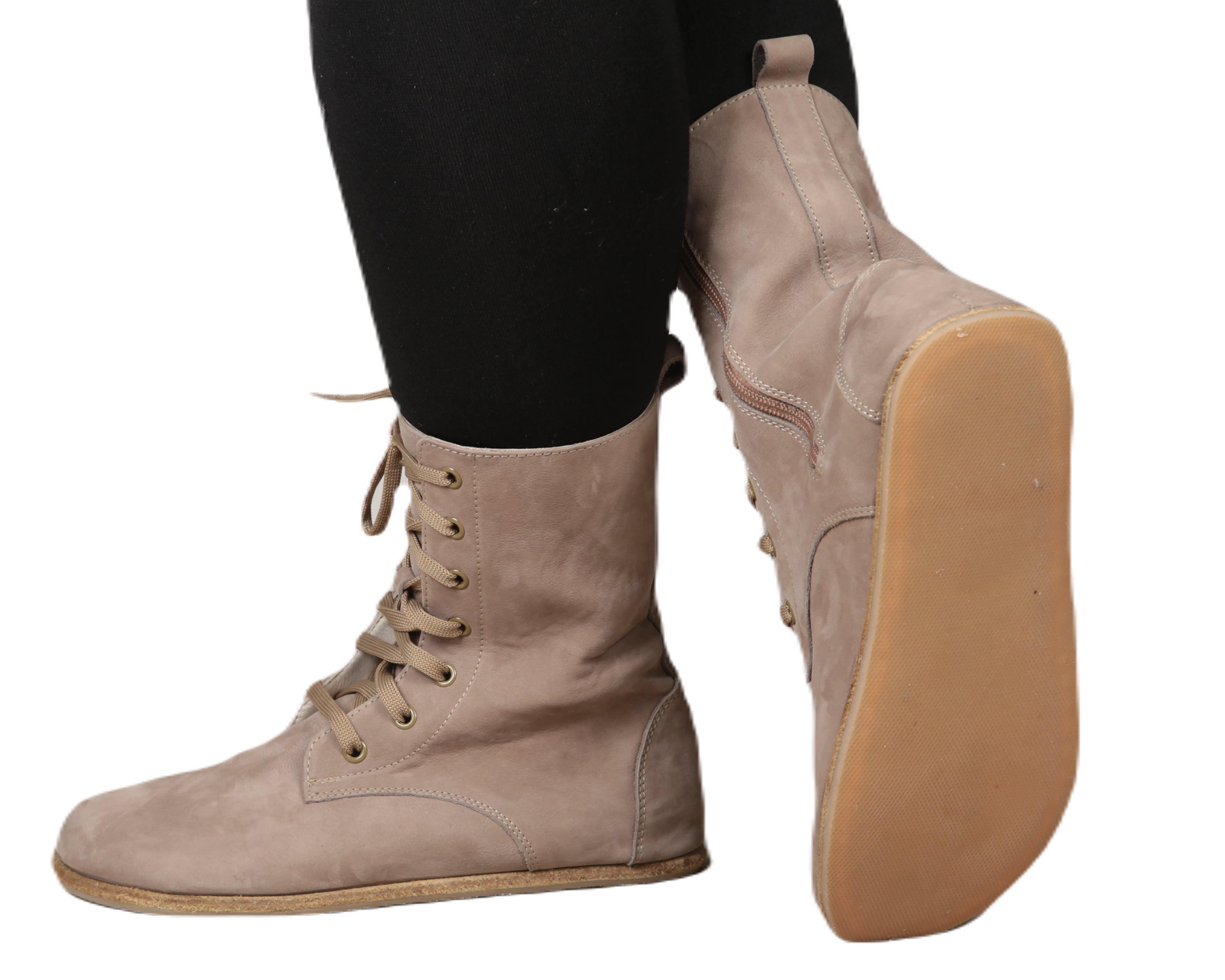 Smoked Long Boots Wide Barefoot Nubuck Leather Handmade Shoes 
