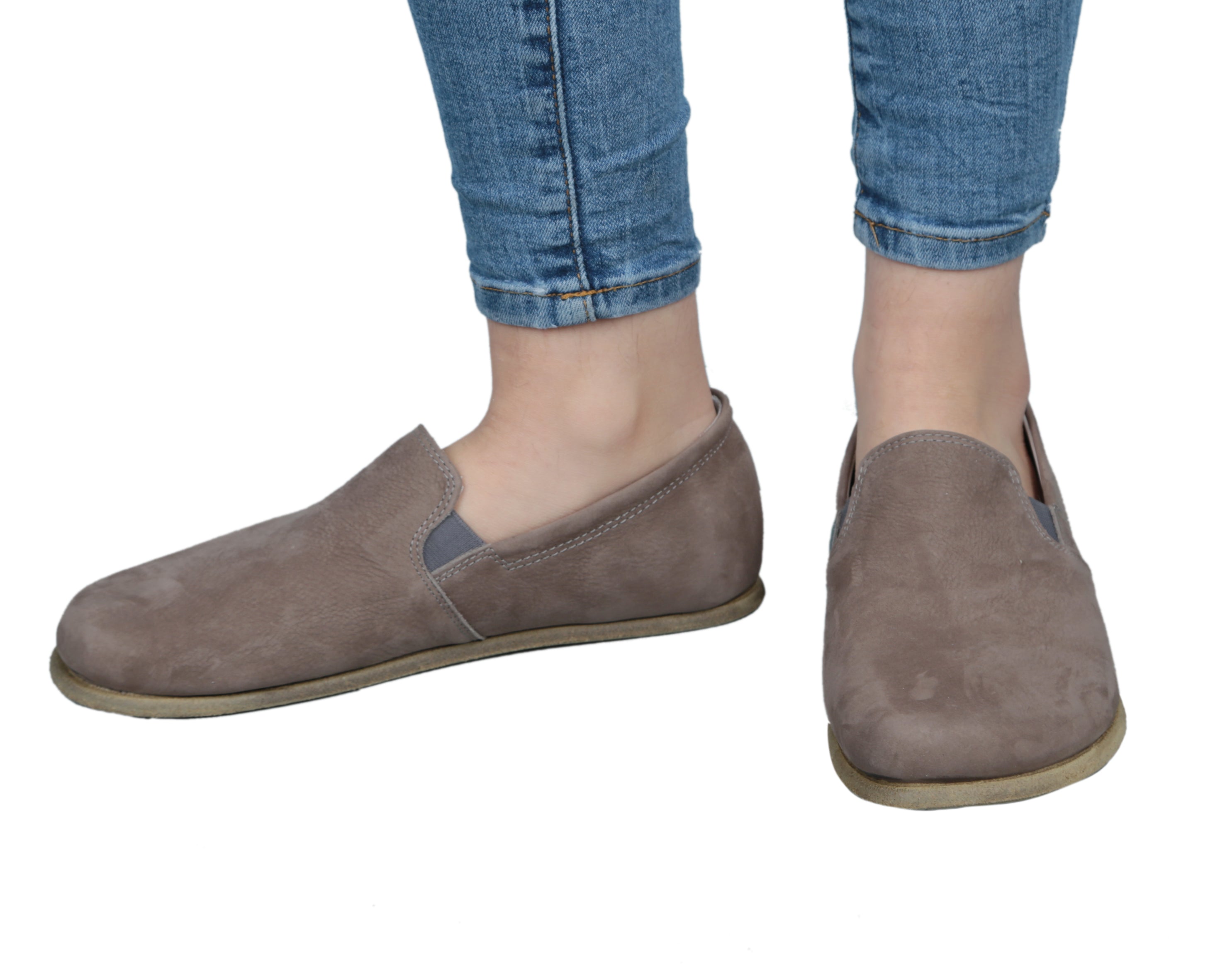 Smoked Slip-On Wide Barefoot Nubuck Leather Handmade Classic Shoes 