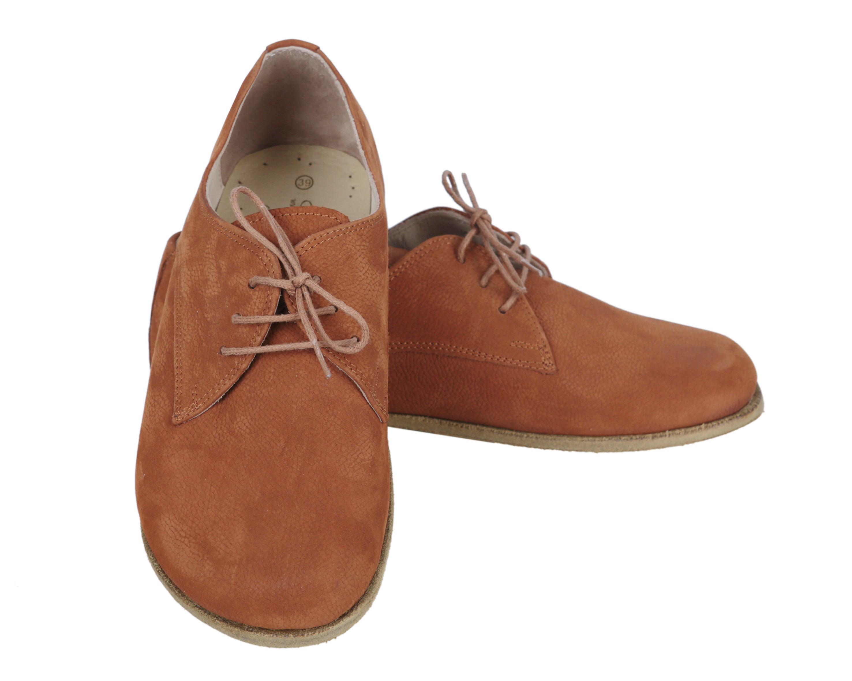 Tan Oxford Wide Barefoot Nubuck Leather Handmade Classic Shoes 