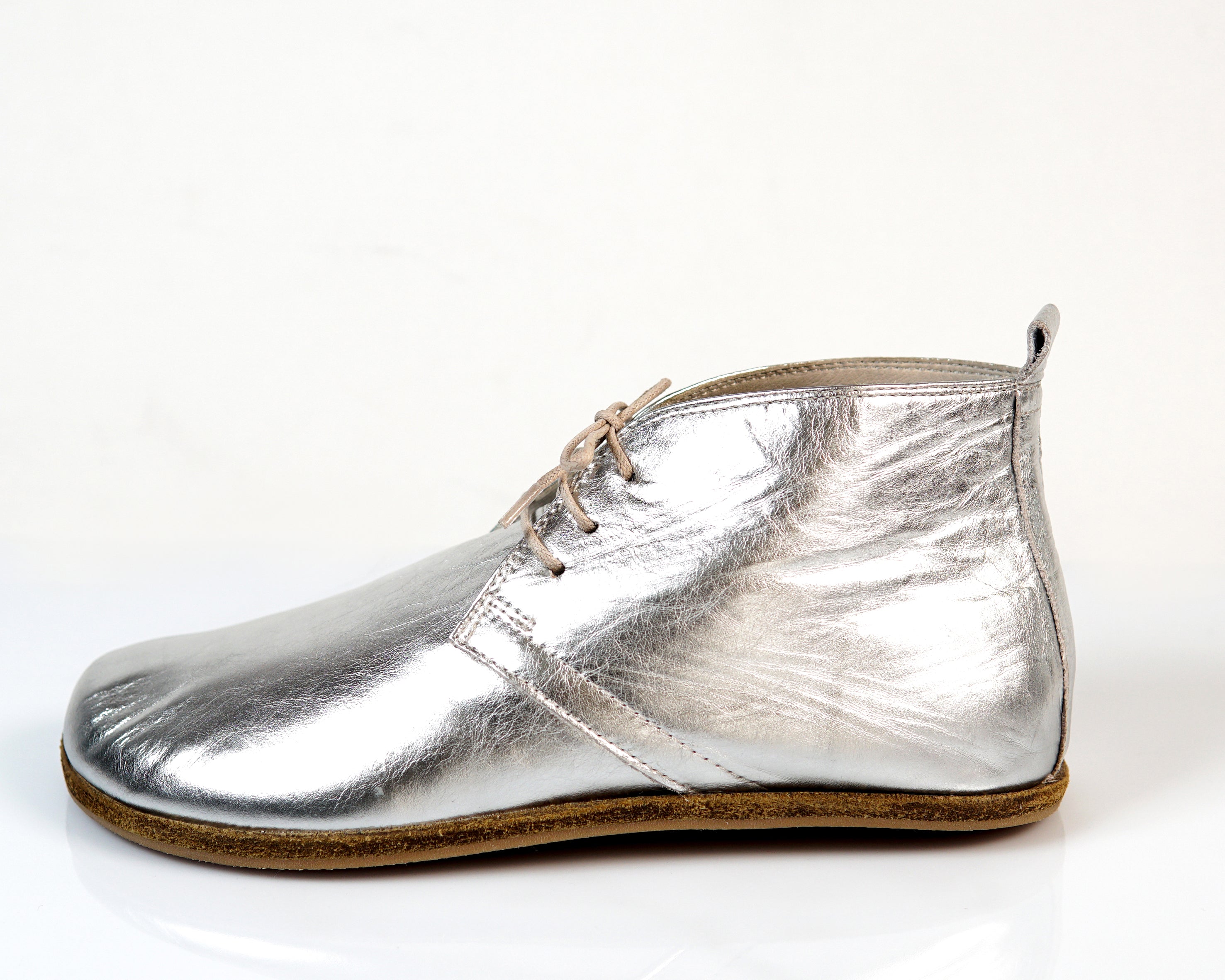 Silver Ankle Boots Wide Barefoot Smooth Leather Handmade Shoes