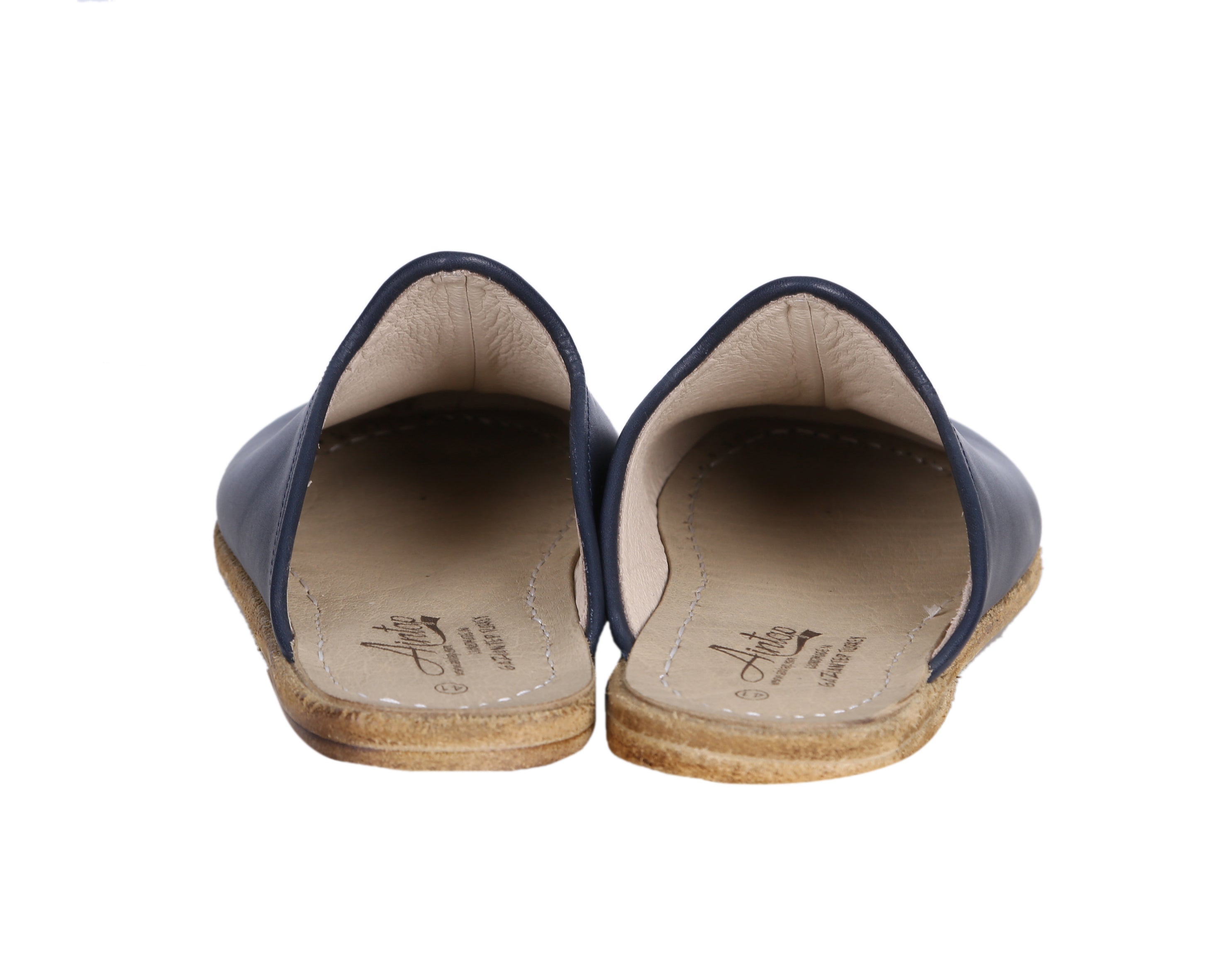 Navy Blue Sandal Wide Barefoot Smooth Leather Handmade 