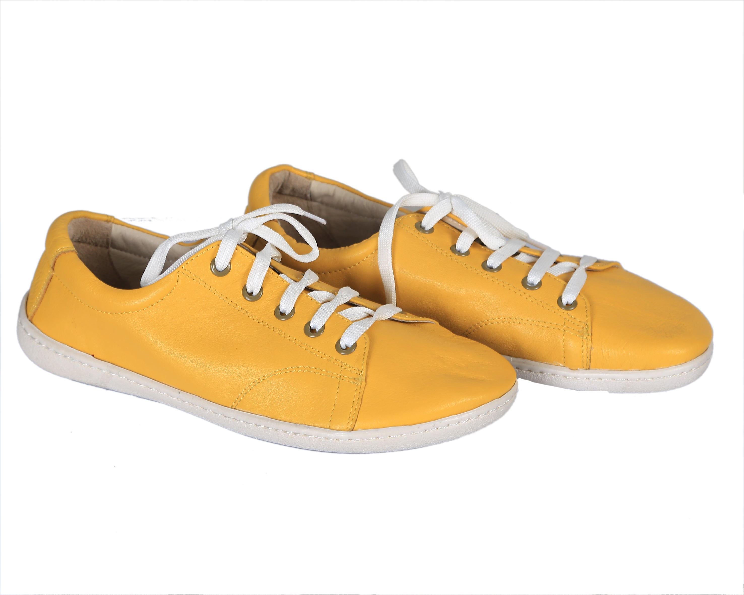 Yellow SNEAKER Wide Barefoot Shoes Smooth Leather Handmade 6mm Rubber Outsole 