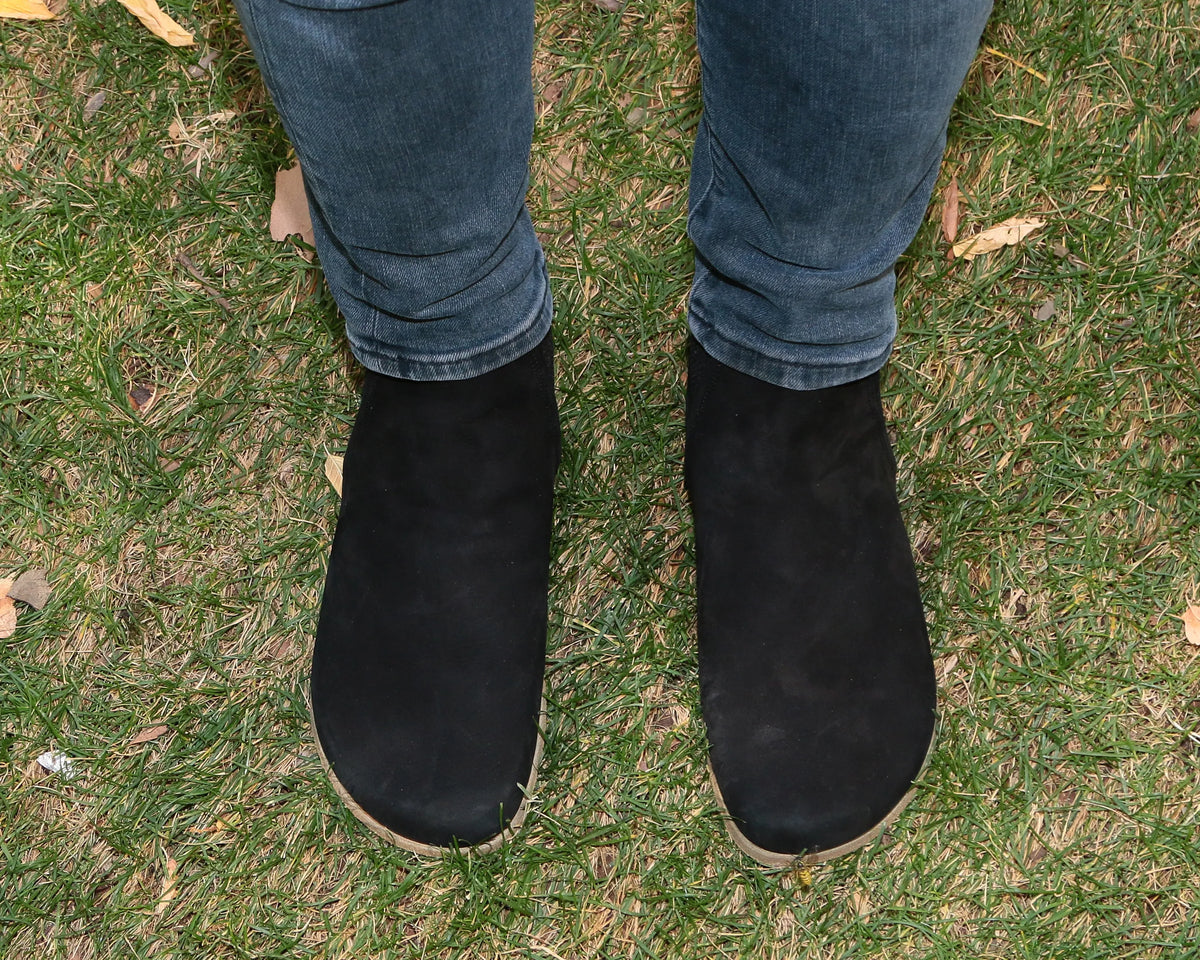 Nubuck Barefoot Chelsea Boots Shoes – Classic Sole — Leather Sole – Black