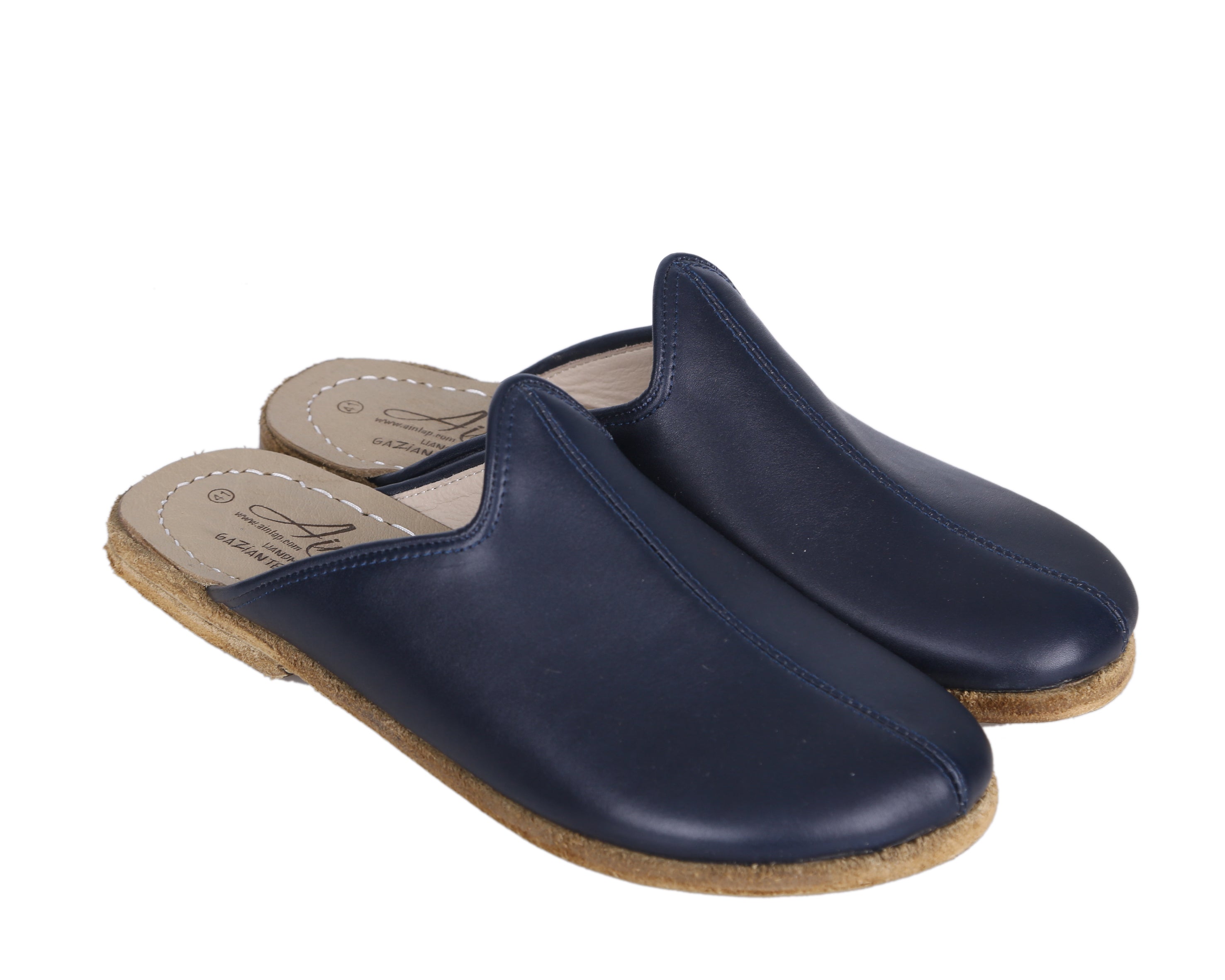 Navy Blue Sandal Wide Barefoot Smooth Leather Handmade