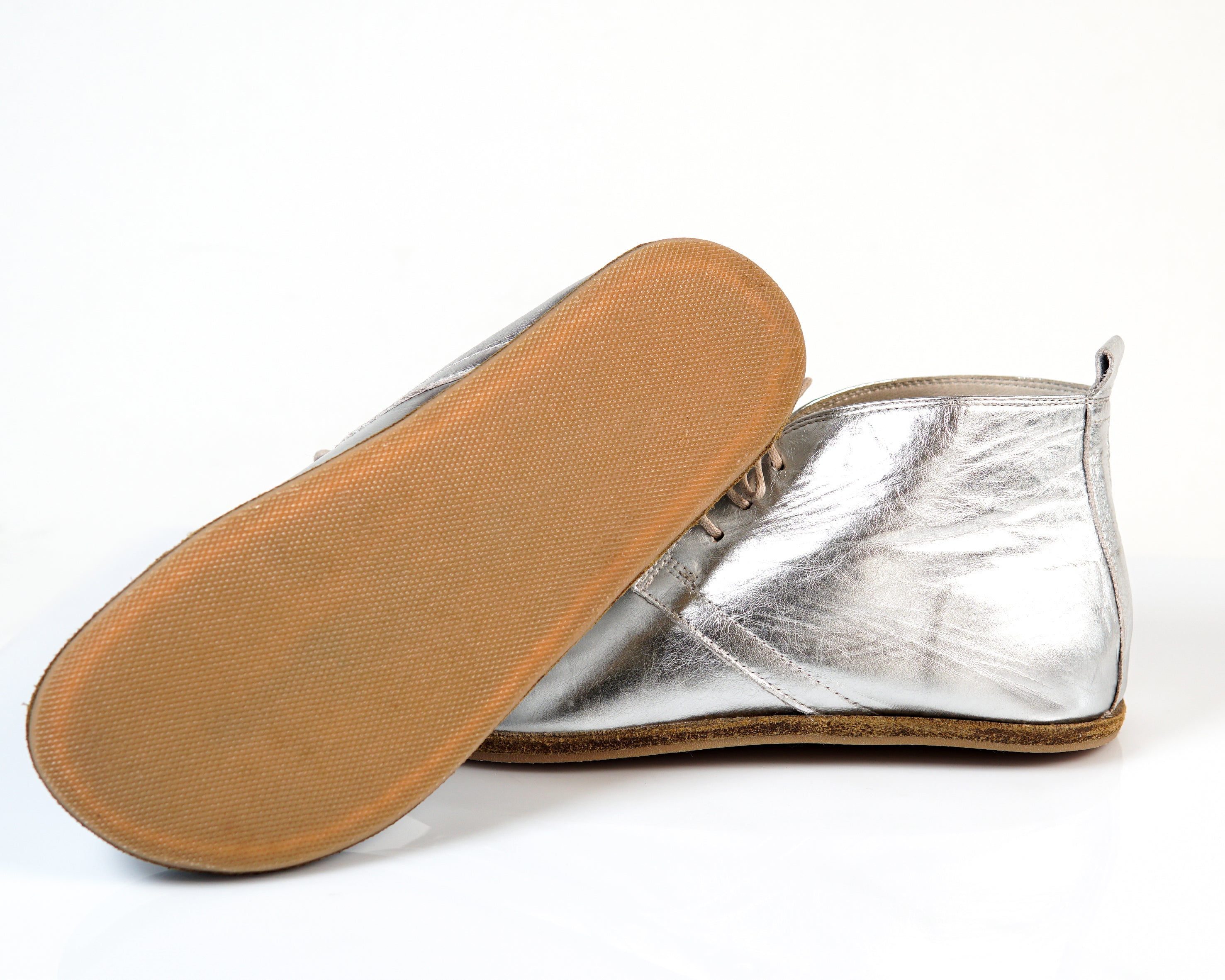 Silver Ankle Boots Wide Barefoot Smooth Leather Handmade Shoes 