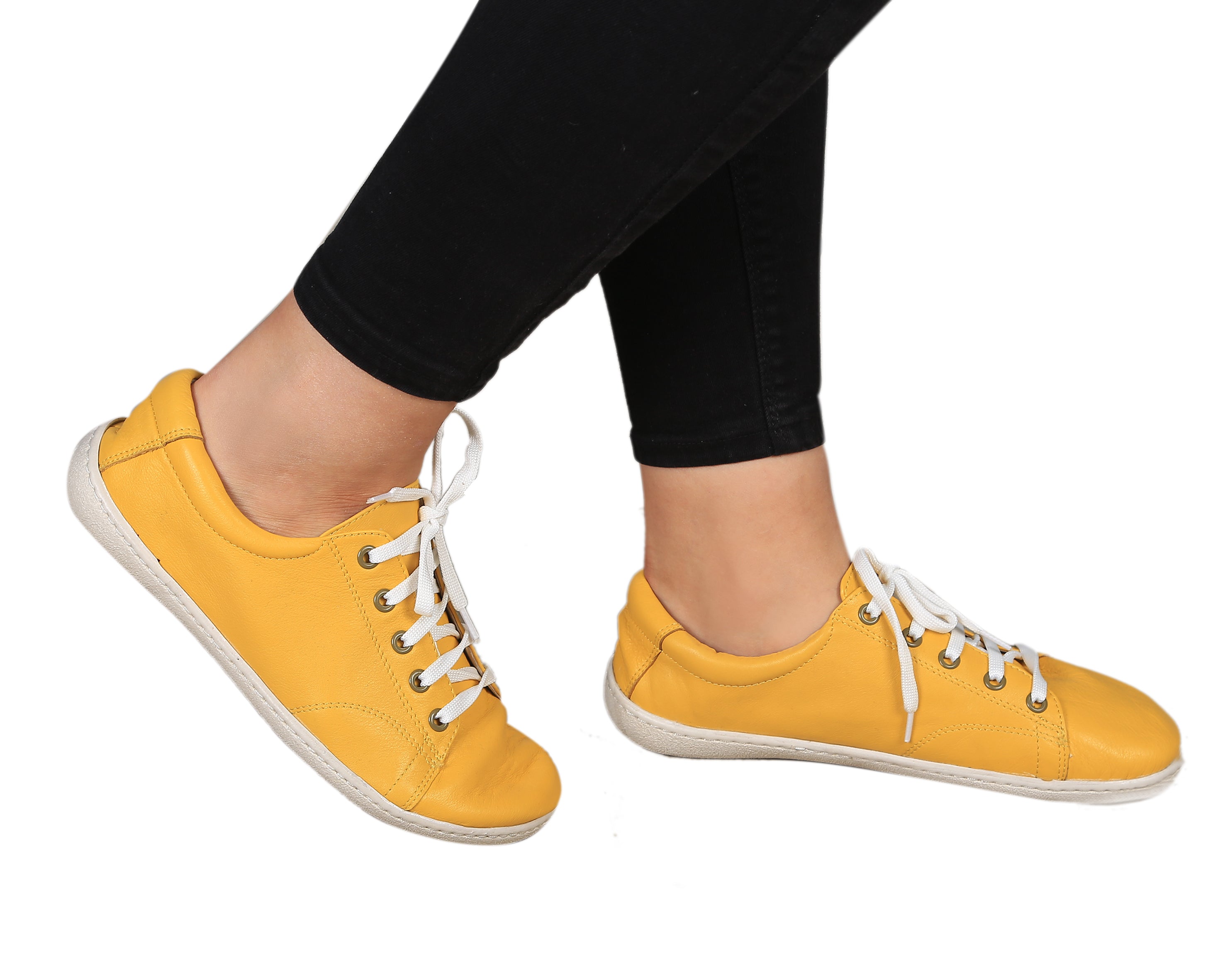 Yellow SNEAKER Wide Barefoot Shoes Smooth Leather Handmade 6mm Rubber Outsole 
