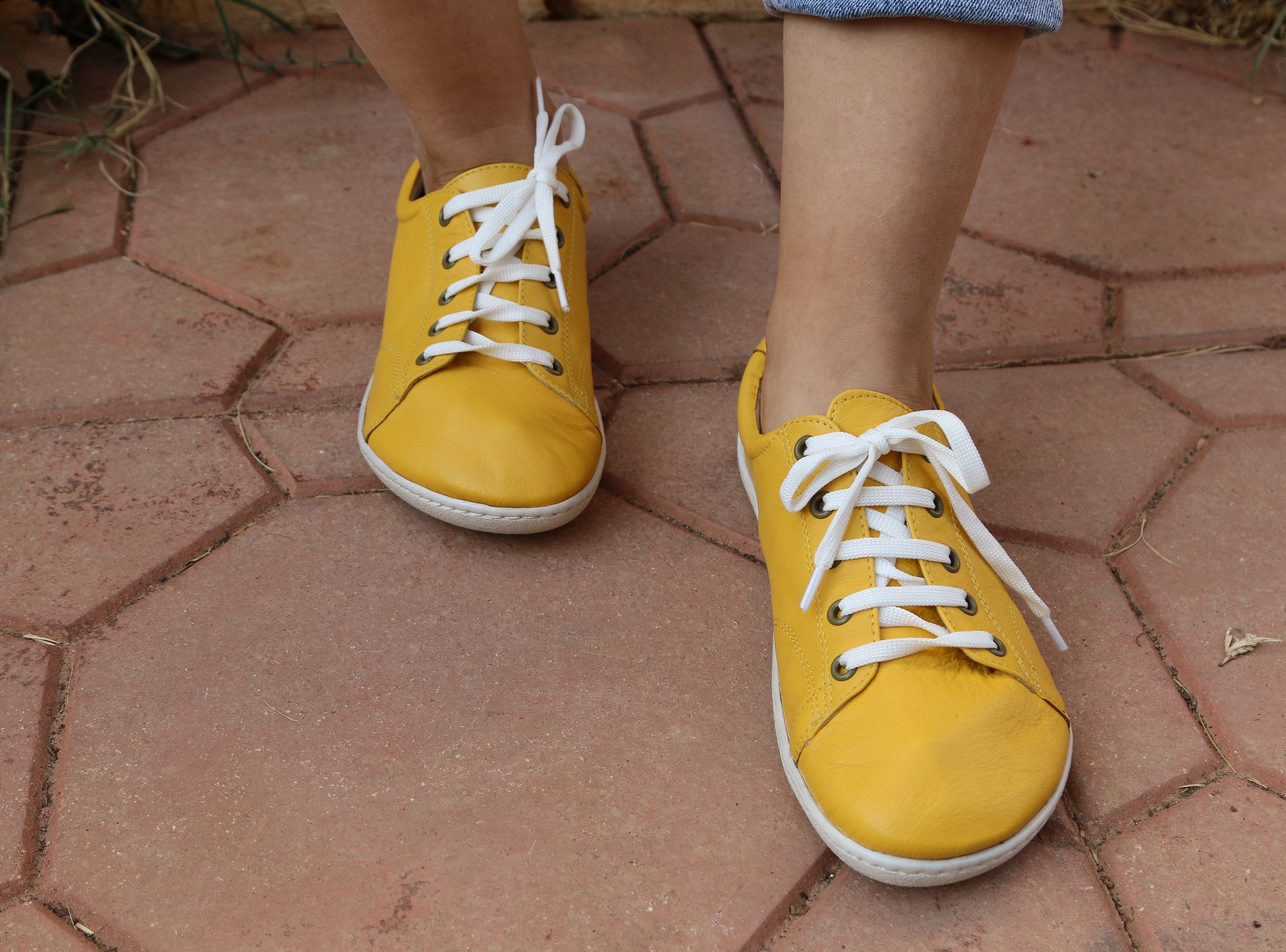 Yellow SNEAKER Wide Barefoot Shoes Smooth Leather Handmade 6mm Rubber Outsole 