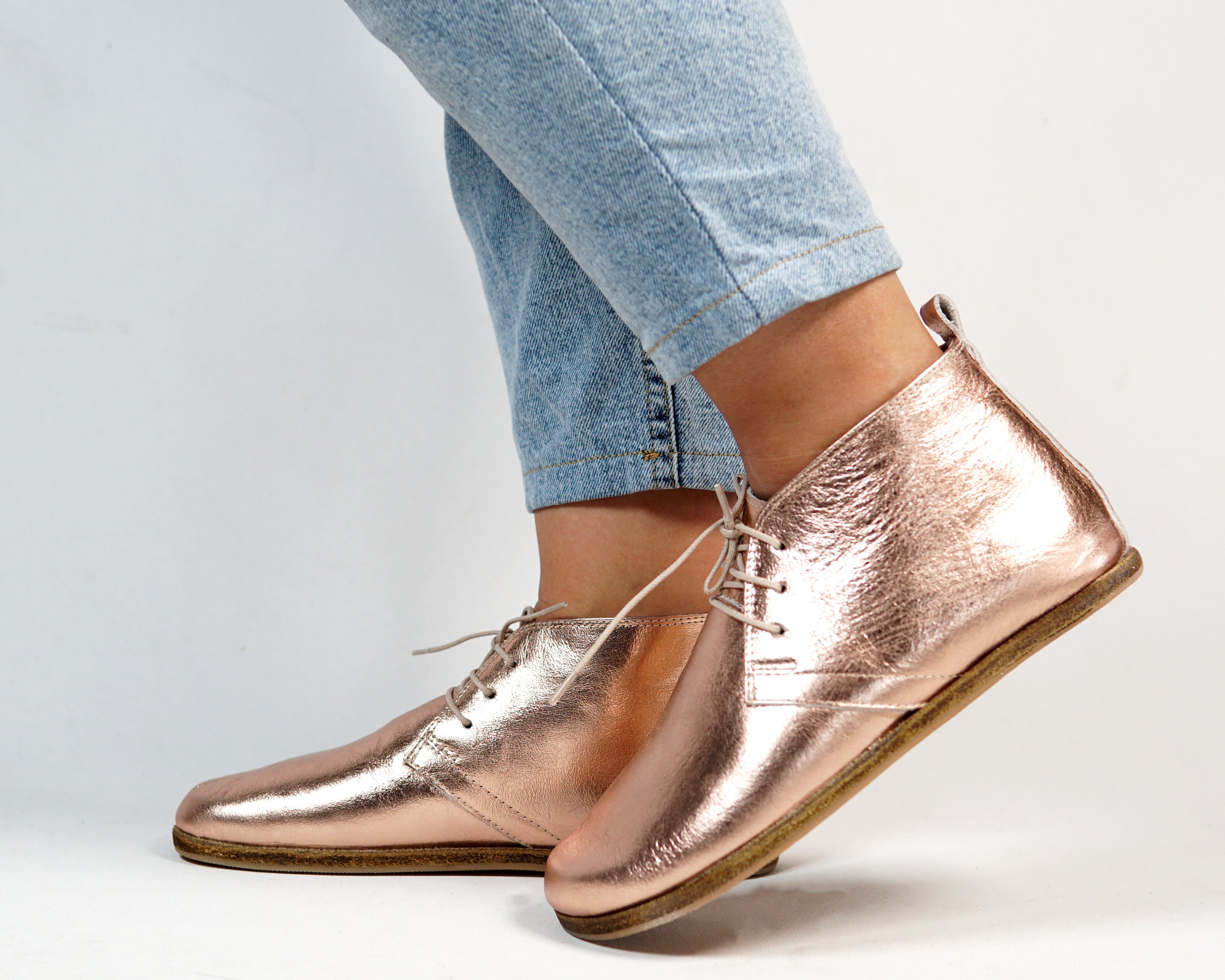 Rose Ankle Boots Wide Barefoot Smooth Leather Handmade Shoes 