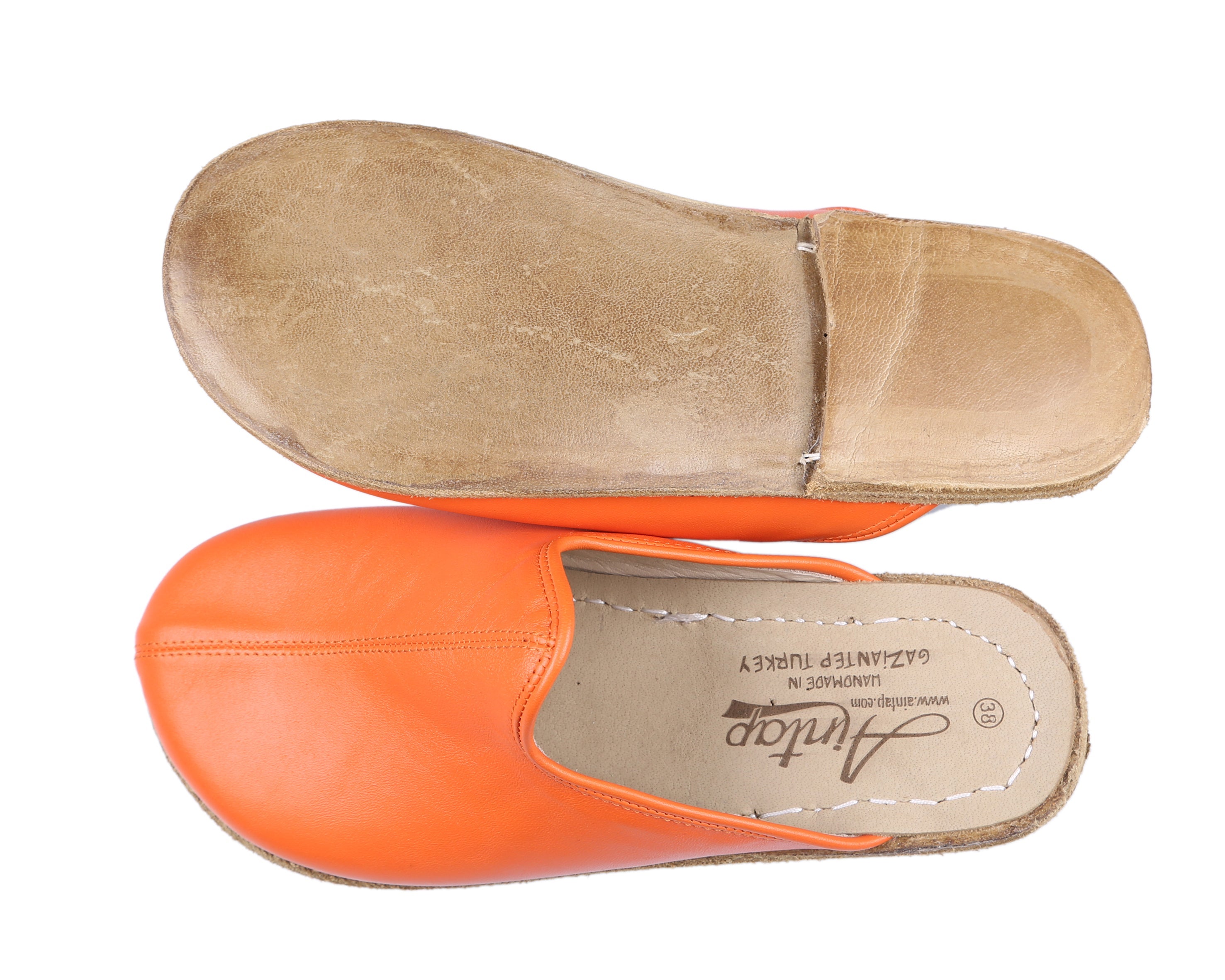 Orange Sandal Wide Barefoot Smooth Leather Handmade 