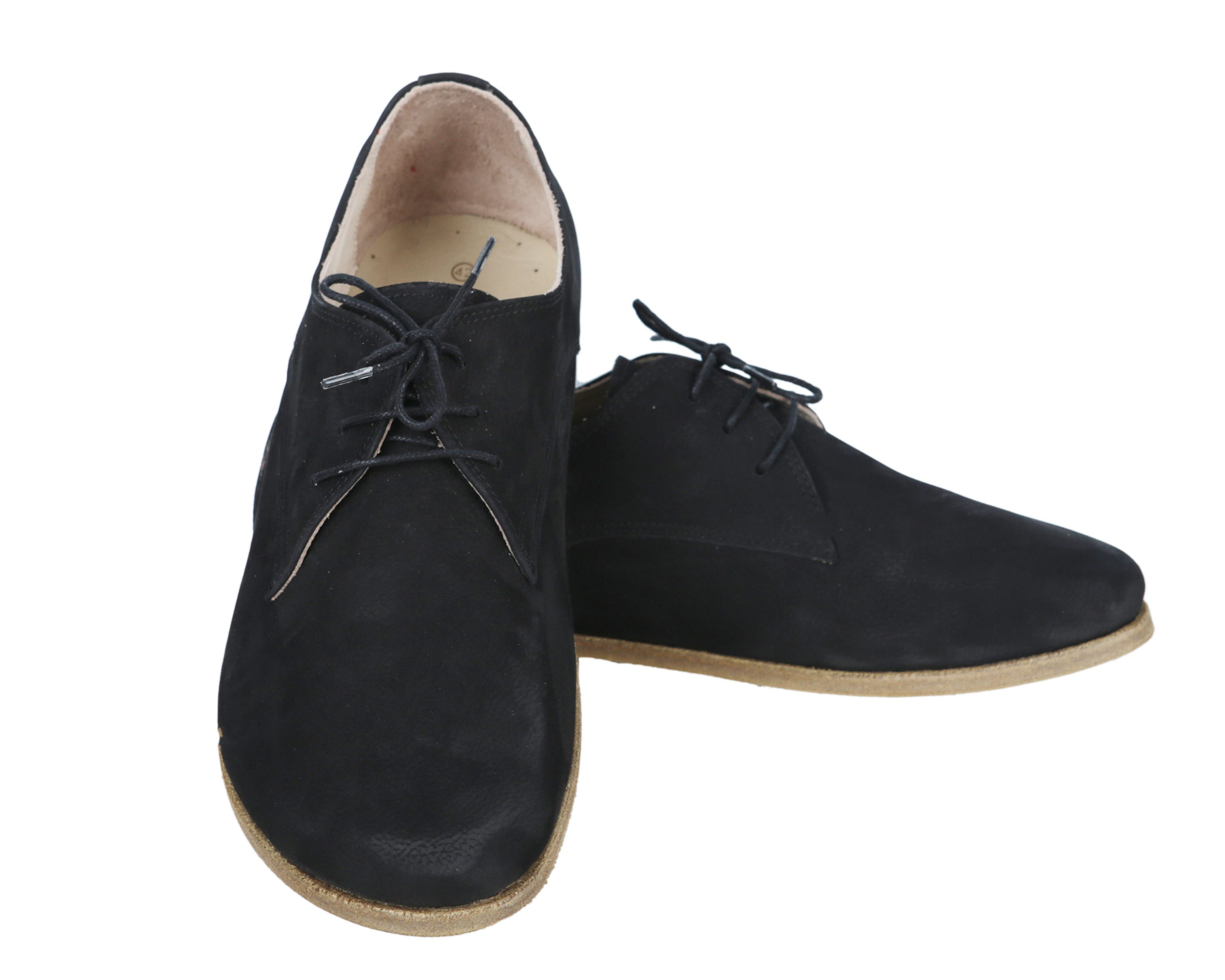 Black Oxford Wide Barefoot Nubuck Leather Handmade Classic Shoes