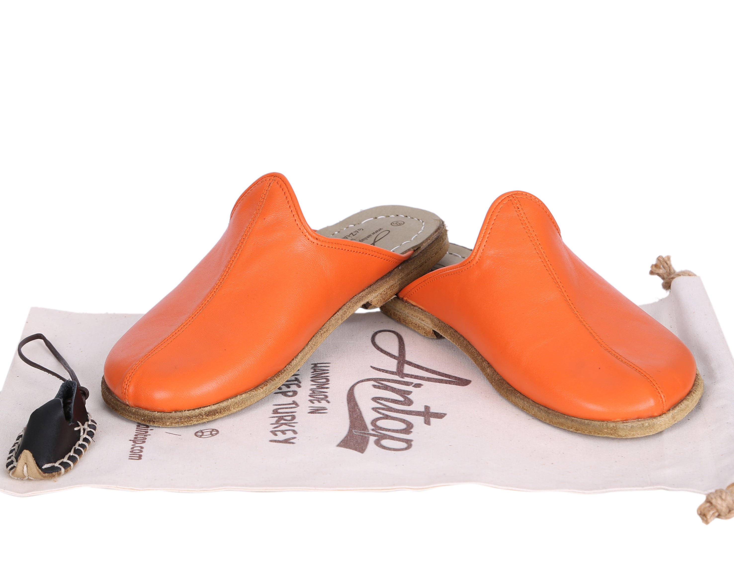 Orange Sandal Wide Barefoot Smooth Leather Handmade