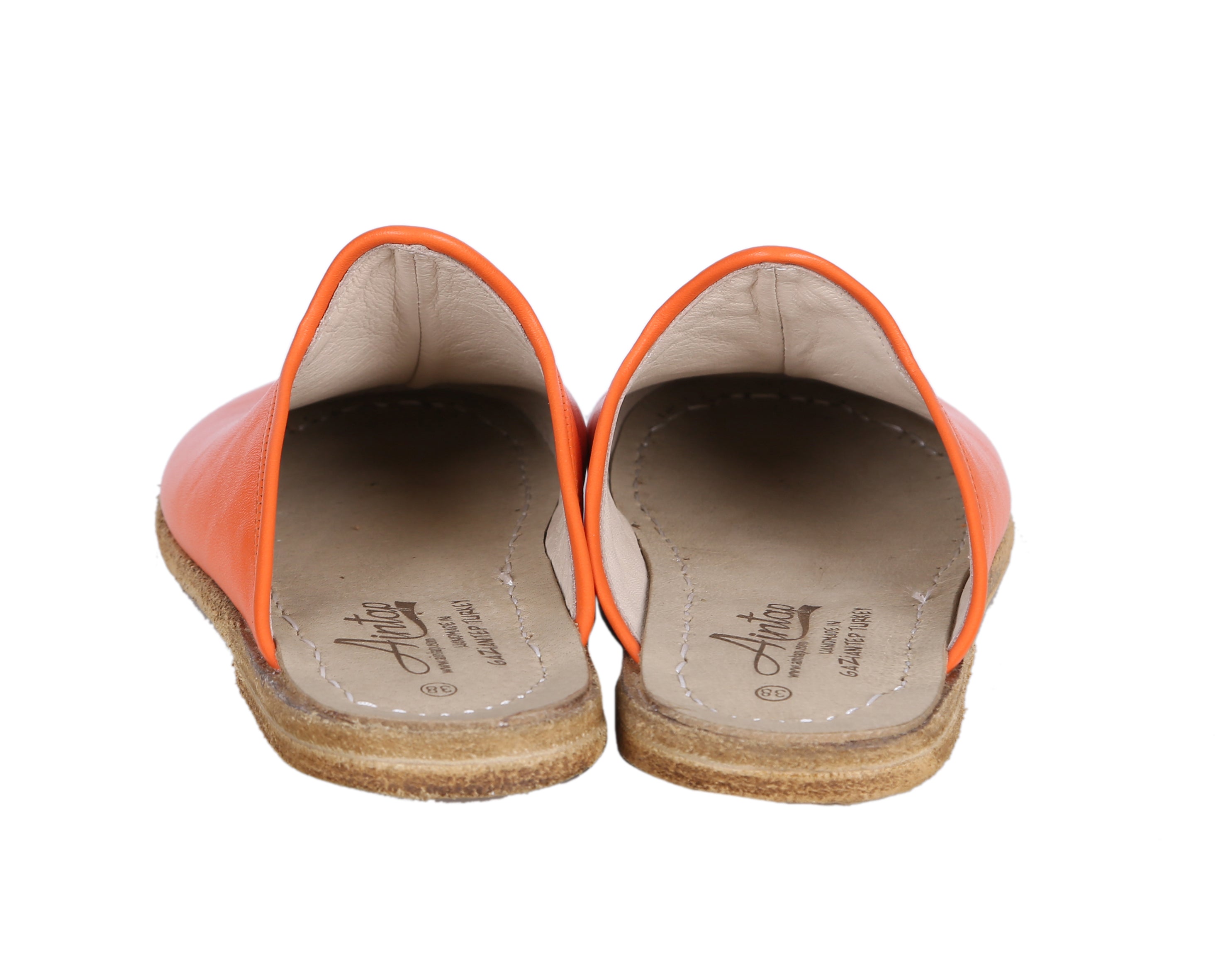 Orange Sandal Wide Barefoot Smooth Leather Handmade 