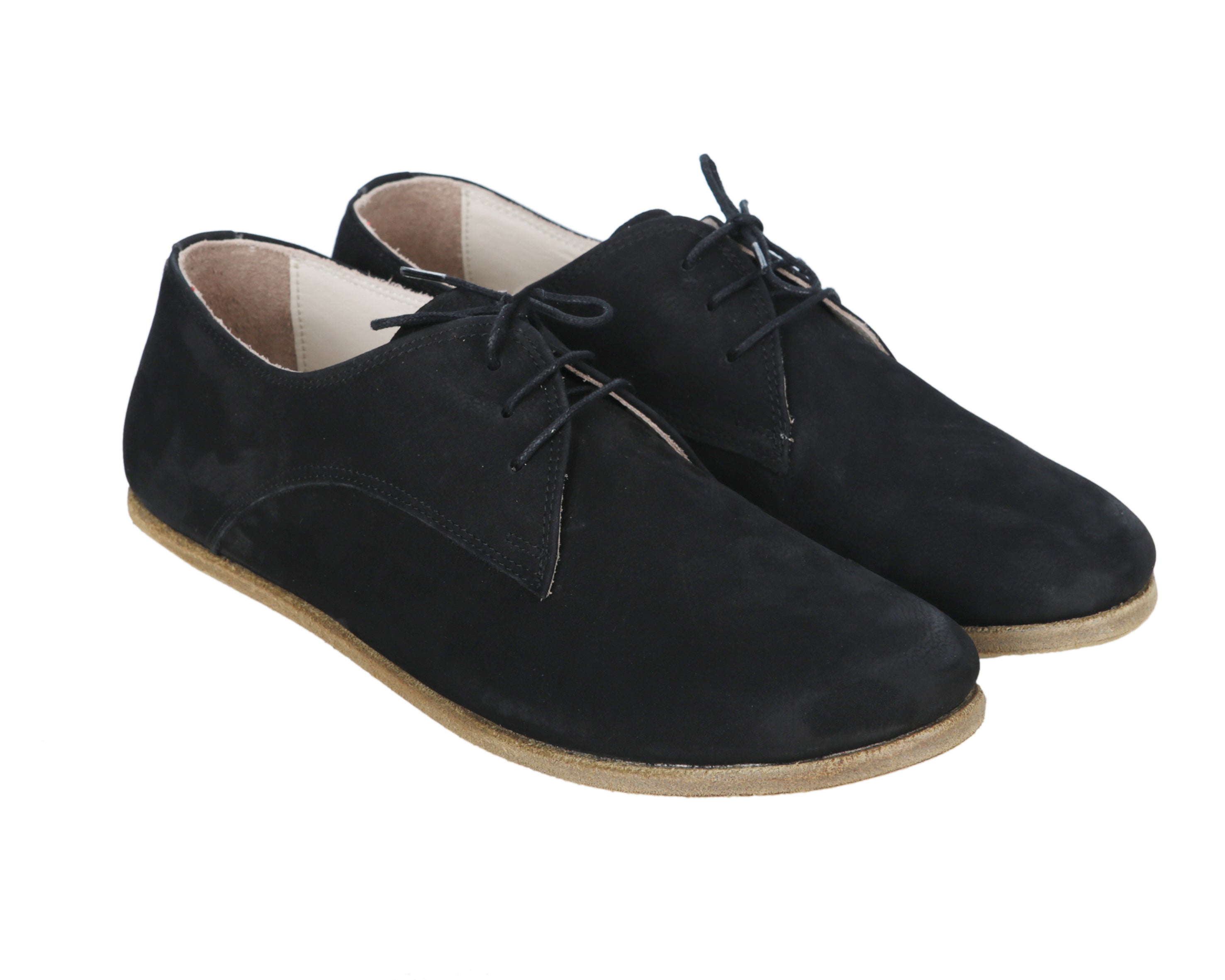 Black Oxford Wide Barefoot Nubuck Leather Handmade Classic Shoes